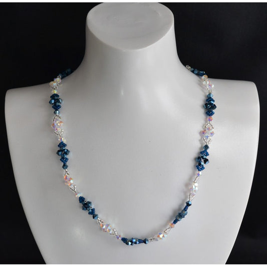 Crystal necklace, fashion jewelry, metallic blue 2x, crystal ab2x