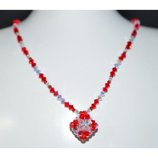 Crystal necklace, cube crystal ab2x, light siam ab, red and black