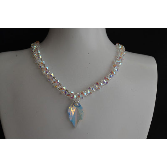 Crystal necklace, crystal ab leaf, crystal ab2x