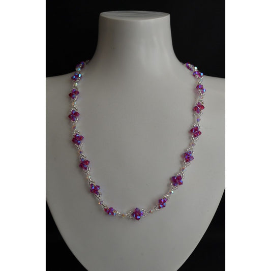 Crystal necklace, fuschia ab2x, pink, purple, crystal ab2x, white