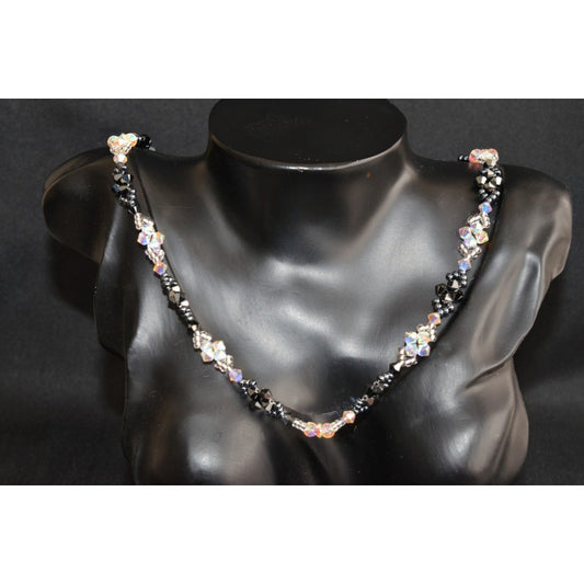Crystal necklace, 2x hematite, crystal ab2x, black and white