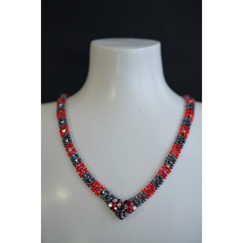 Crystal necklace, light siam ab, hematite 2x