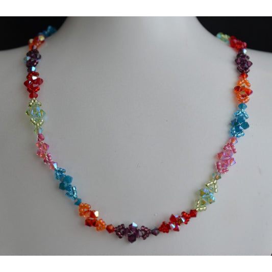 Crystal necklace, multi-colored, brightly colored, rainbow