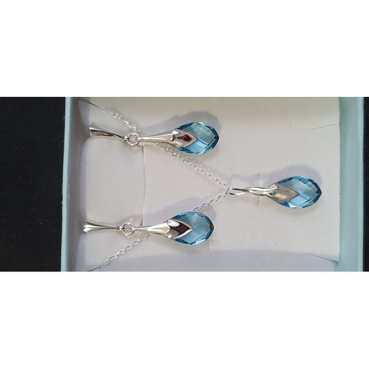 Crystal set silver 925, Drop 6565 Metallic Cap Pear, earrings, pendant, aquamarine