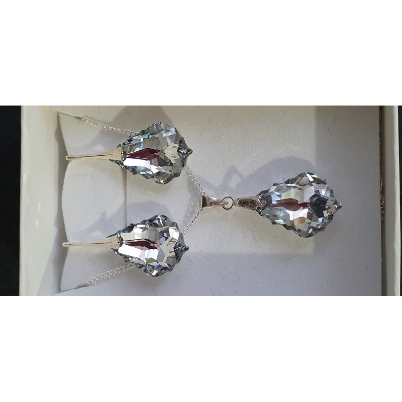 Cristal, parure argent 925, gouttes baroques, boucles d'oreilles, pendentif, comet light argent