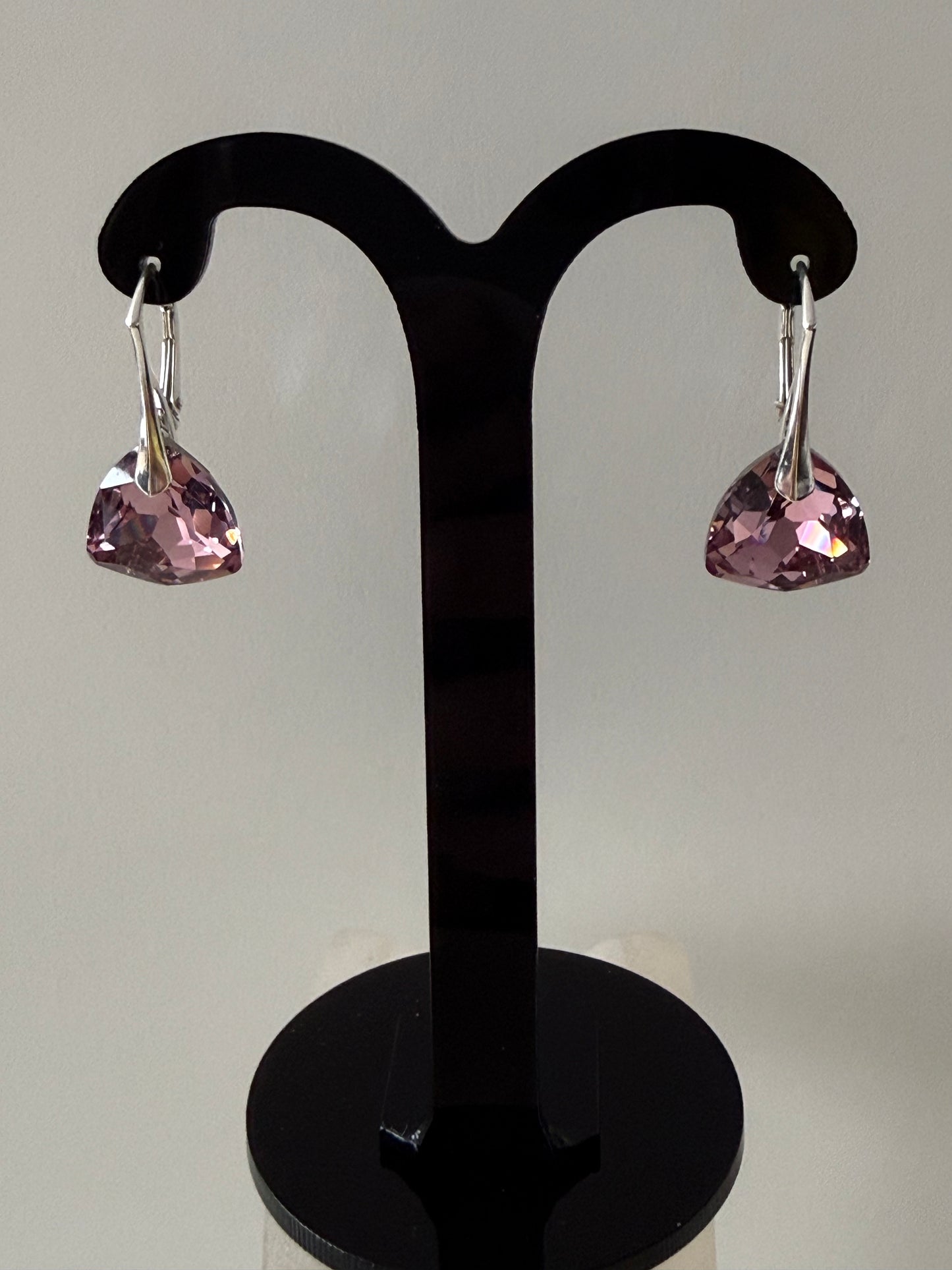 Boucles d’oreilles cristal , argent 925, chic, Trilliant Cut Pendentif Light Rose, Rose