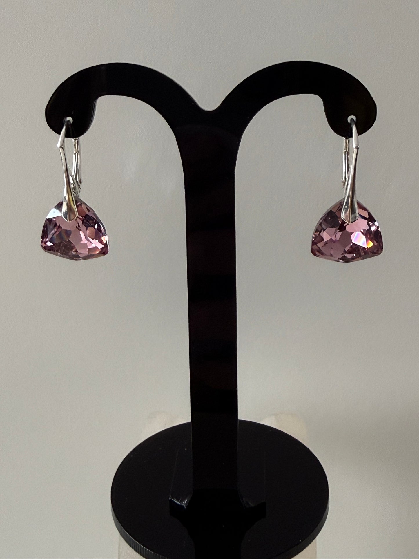Boucles d’oreilles cristal , argent 925, chic, Trilliant Cut Pendentif Light Rose, Rose