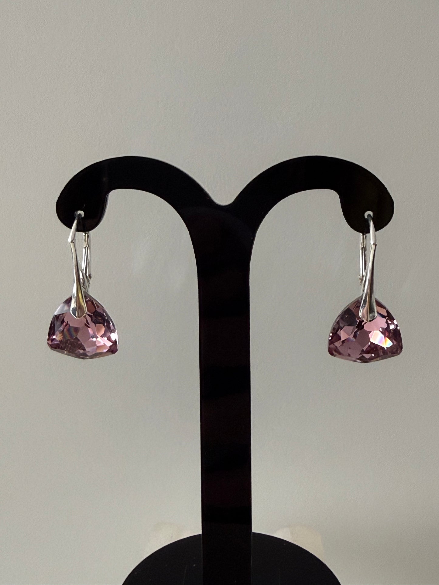 Boucles d’oreilles cristal , argent 925, chic, Trilliant Cut Pendentif Light Rose, Rose