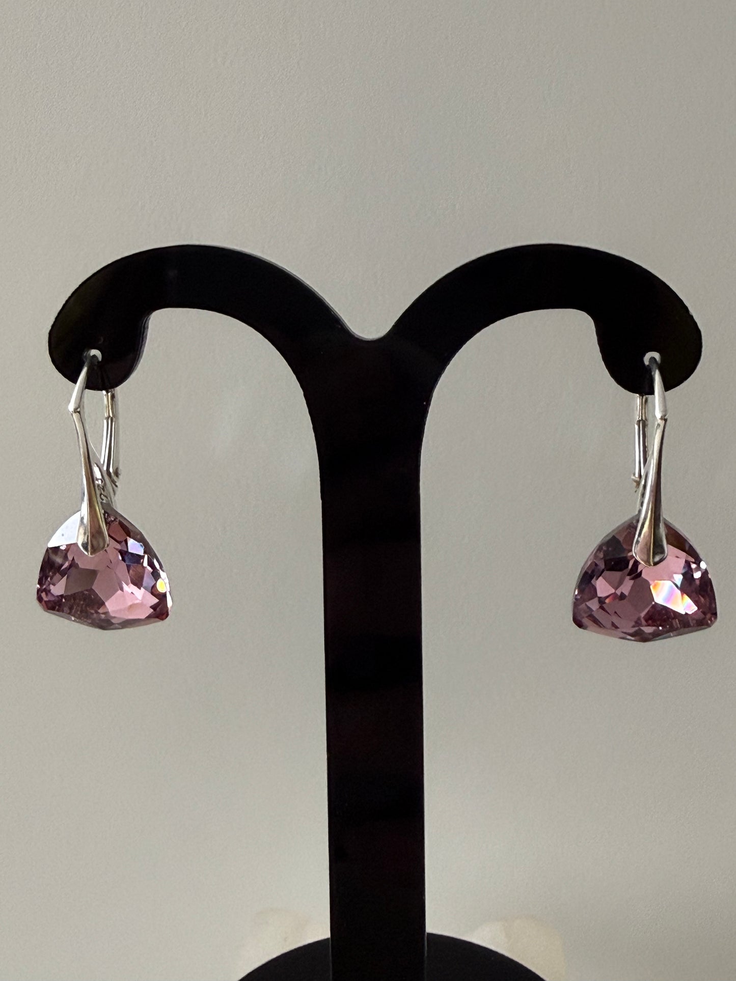 Boucles d’oreilles cristal , argent 925, chic, Trilliant Cut Pendentif Light Rose, Rose