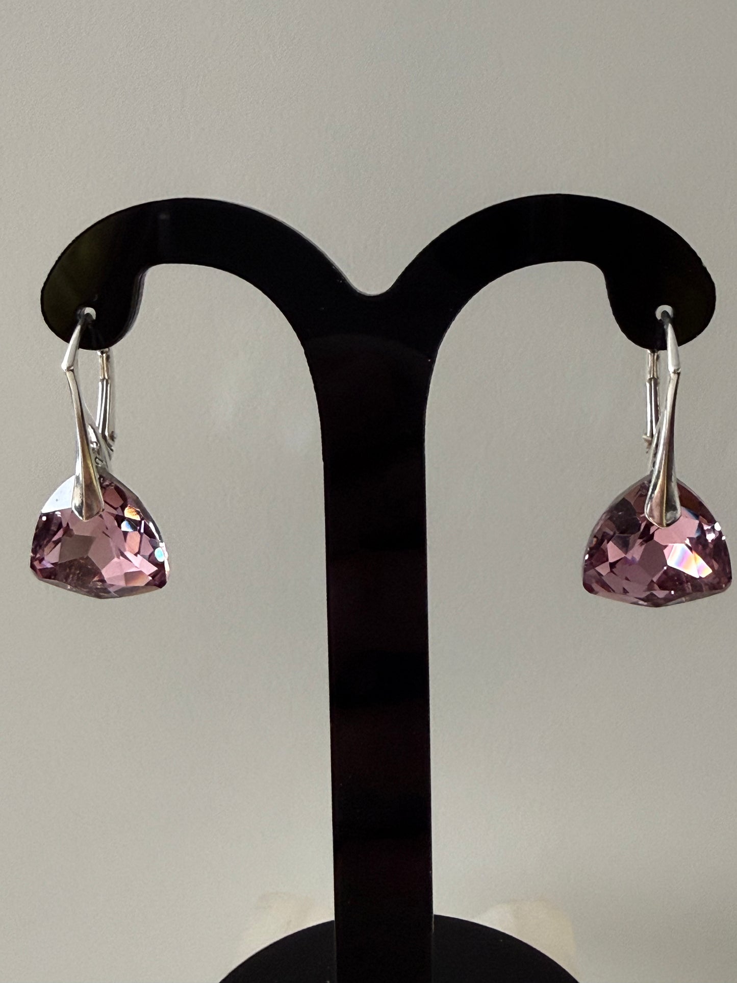 Boucles d’oreilles cristal , argent 925, chic, Trilliant Cut Pendentif Light Rose, Rose