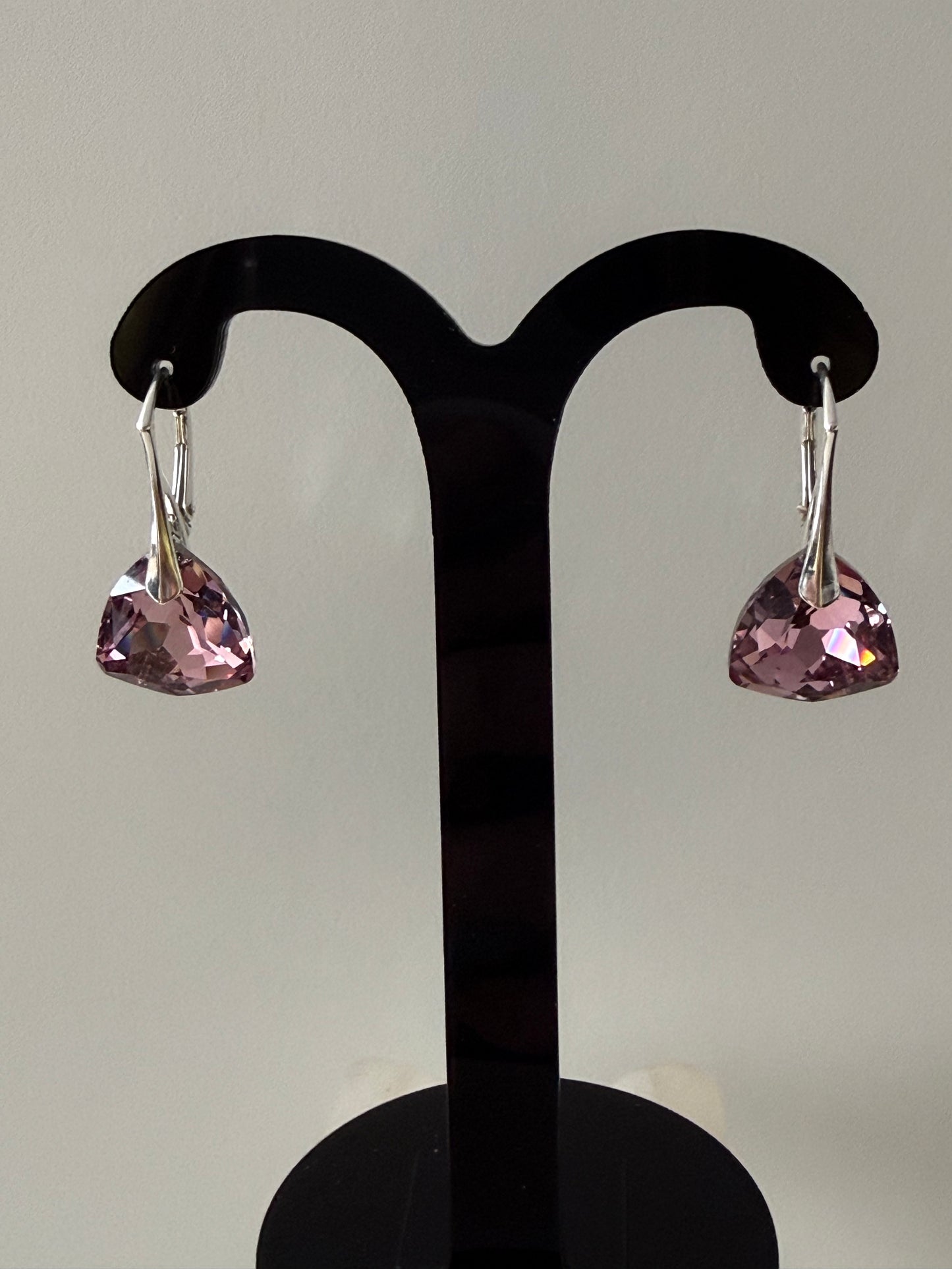 Boucles d’oreilles cristal , argent 925, chic, Trilliant Cut Pendentif Light Rose, Rose