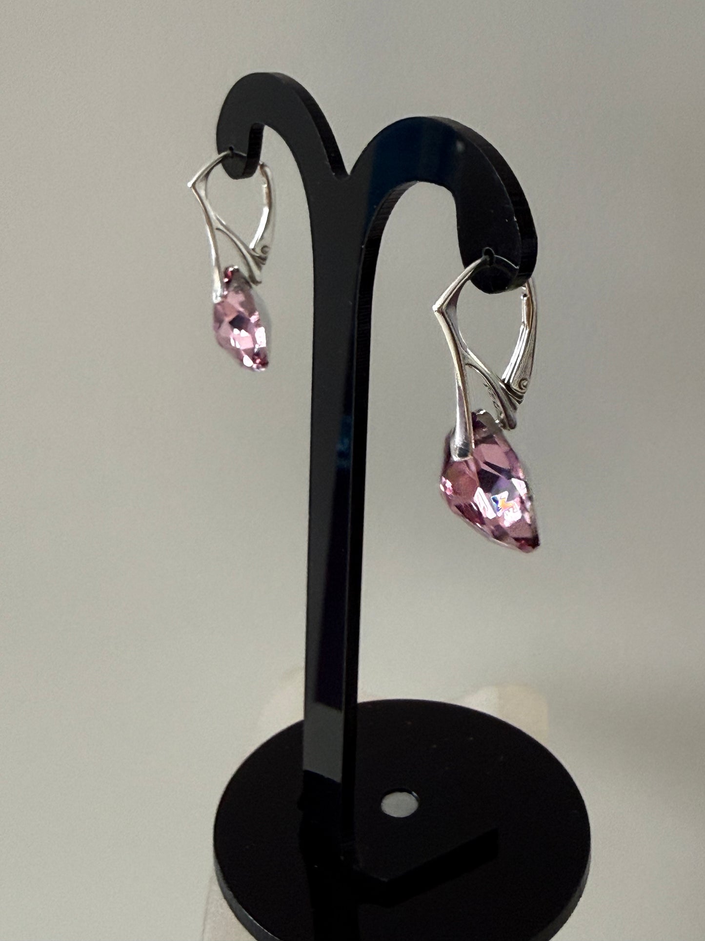 Boucles d’oreilles cristal , argent 925, chic, Trilliant Cut Pendentif Light Rose, Rose