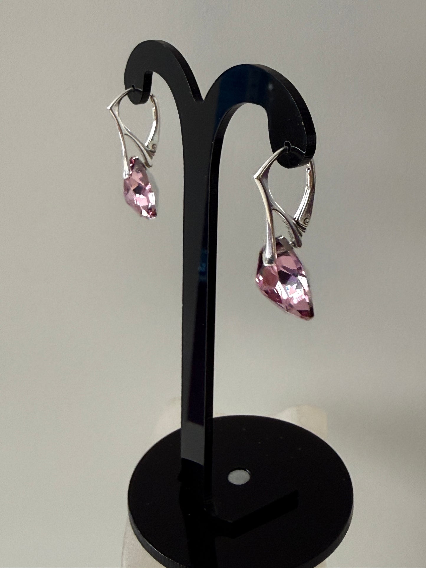 Boucles d’oreilles cristal , argent 925, chic, Trilliant Cut Pendentif Light Rose, Rose