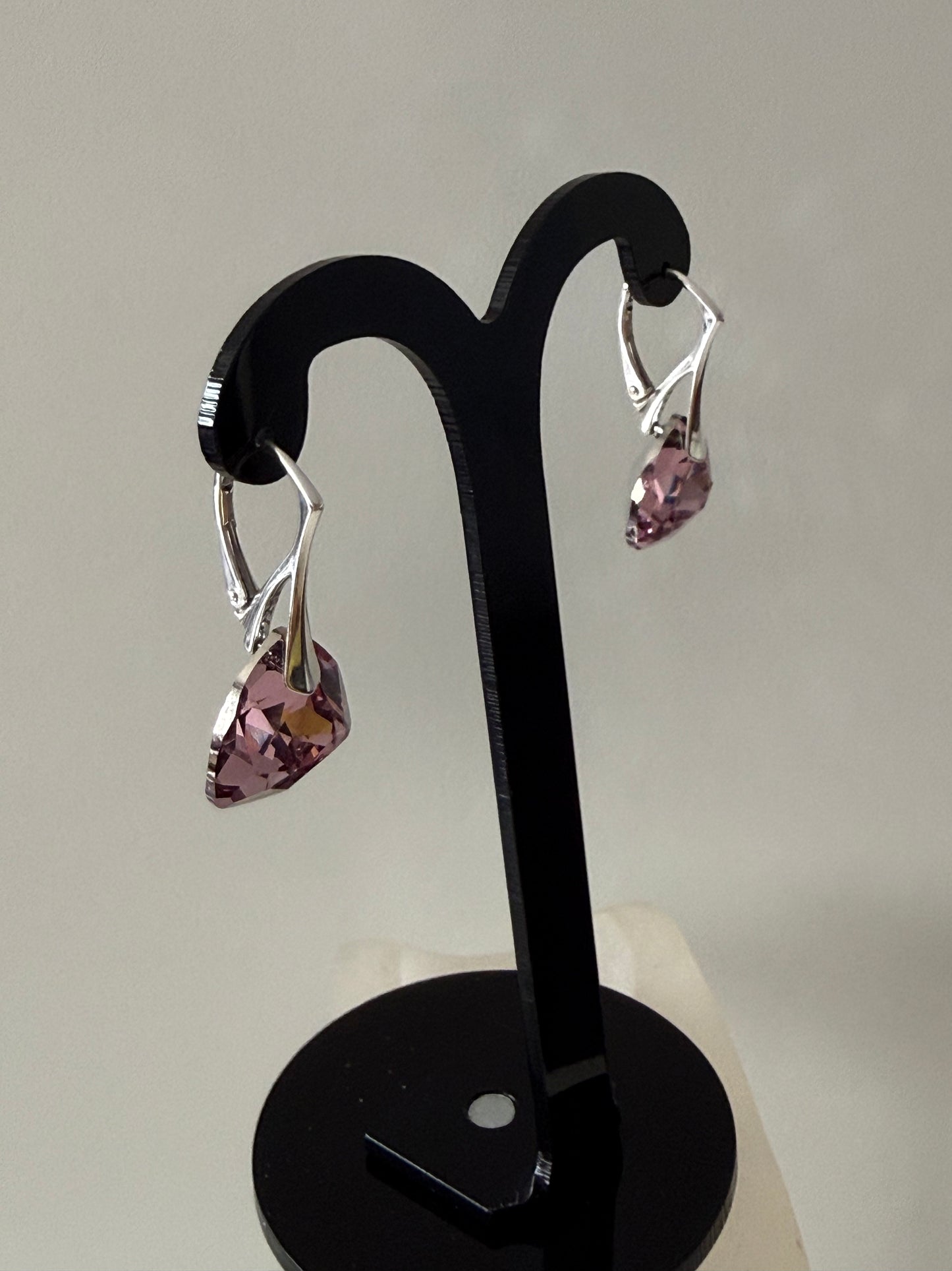 Boucles d’oreilles cristal , argent 925, chic, Trilliant Cut Pendentif Light Rose, Rose