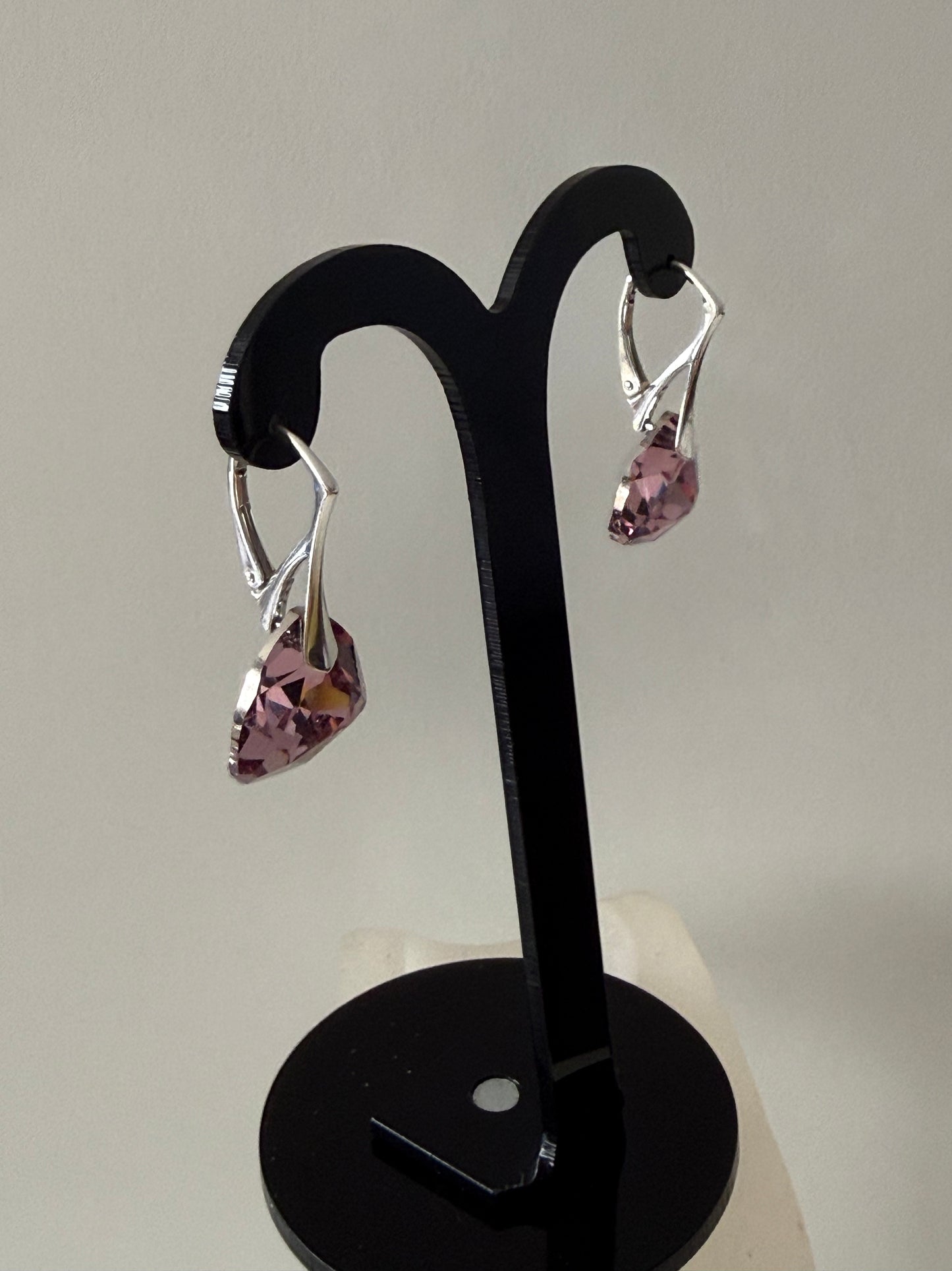 Boucles d’oreilles cristal , argent 925, chic, Trilliant Cut Pendentif Light Rose, Rose