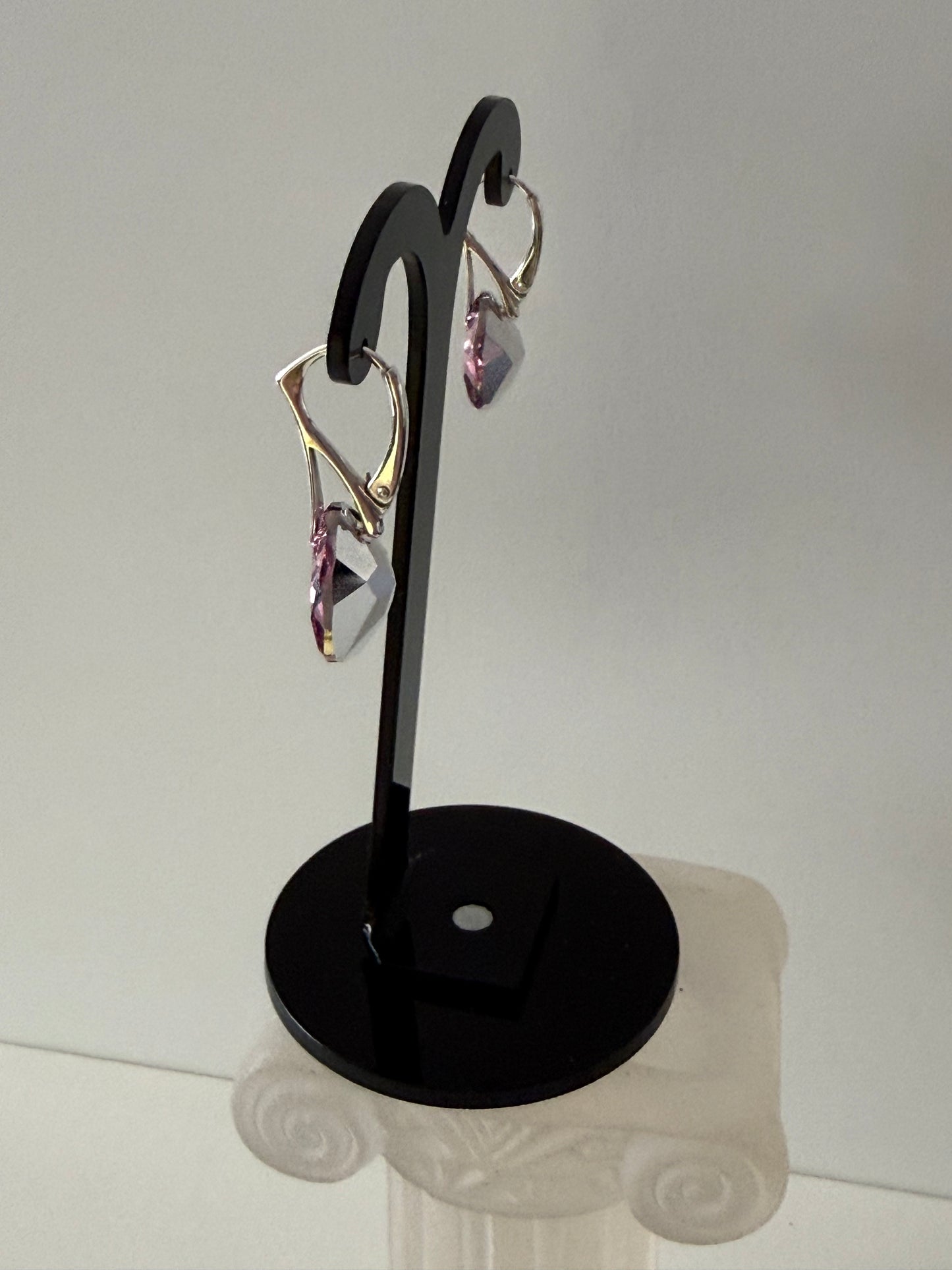 Boucles d’oreilles cristal , argent 925, chic, Trilliant Cut Pendentif Light Rose, Rose