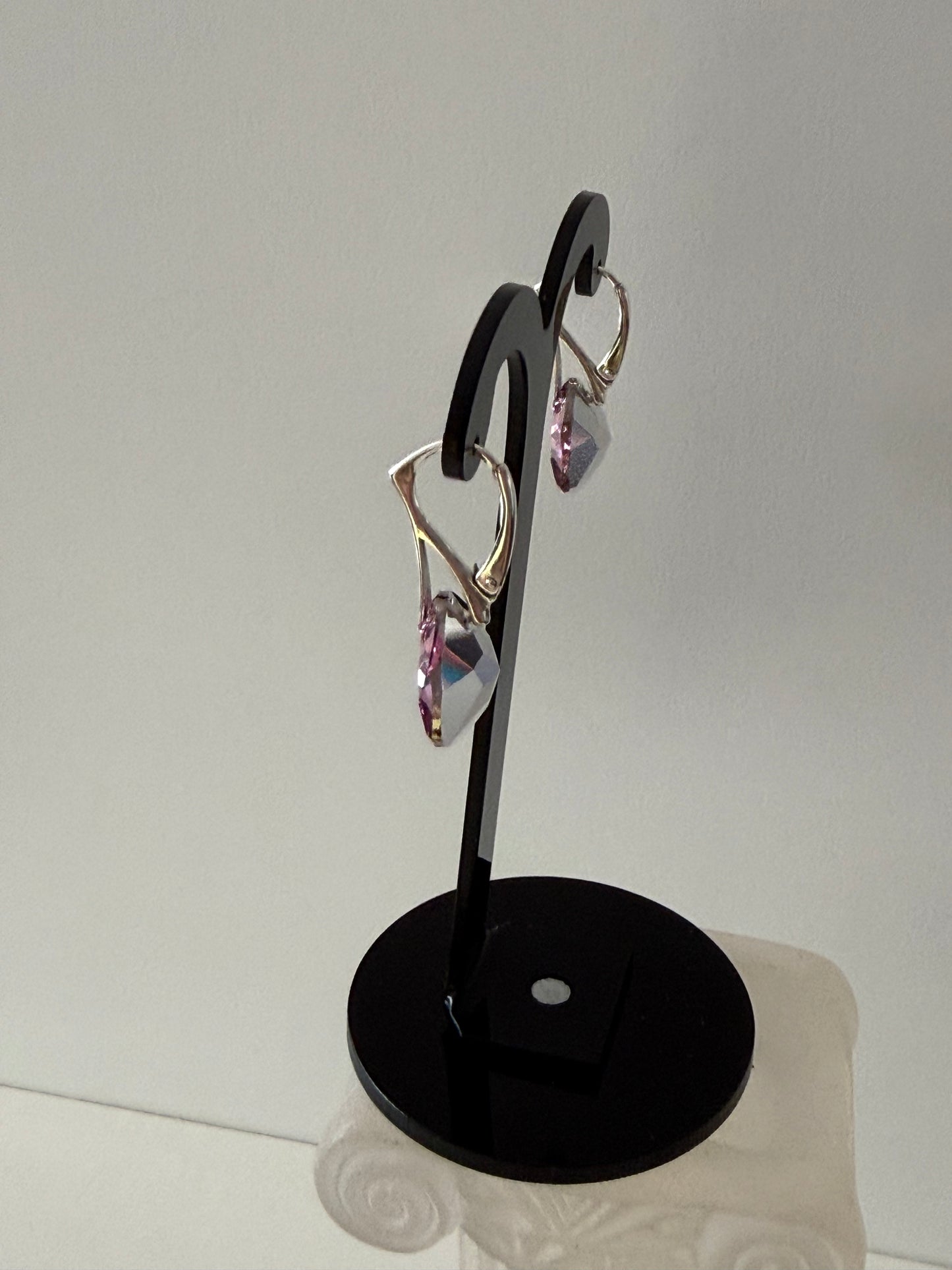 Boucles d’oreilles cristal , argent 925, chic, Trilliant Cut Pendentif Light Rose, Rose