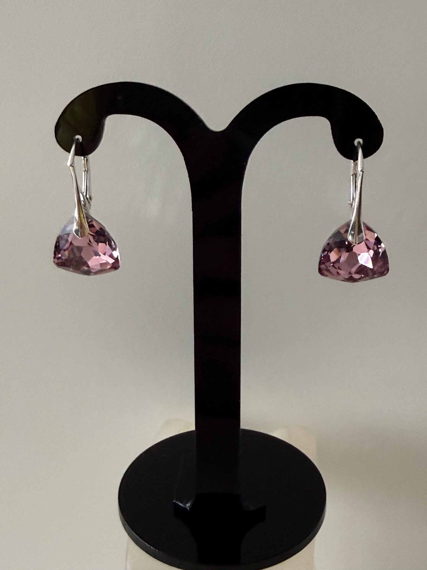 Boucles d’oreilles cristal , argent 925, chic, Trilliant Cut Pendentif Light Rose, Rose