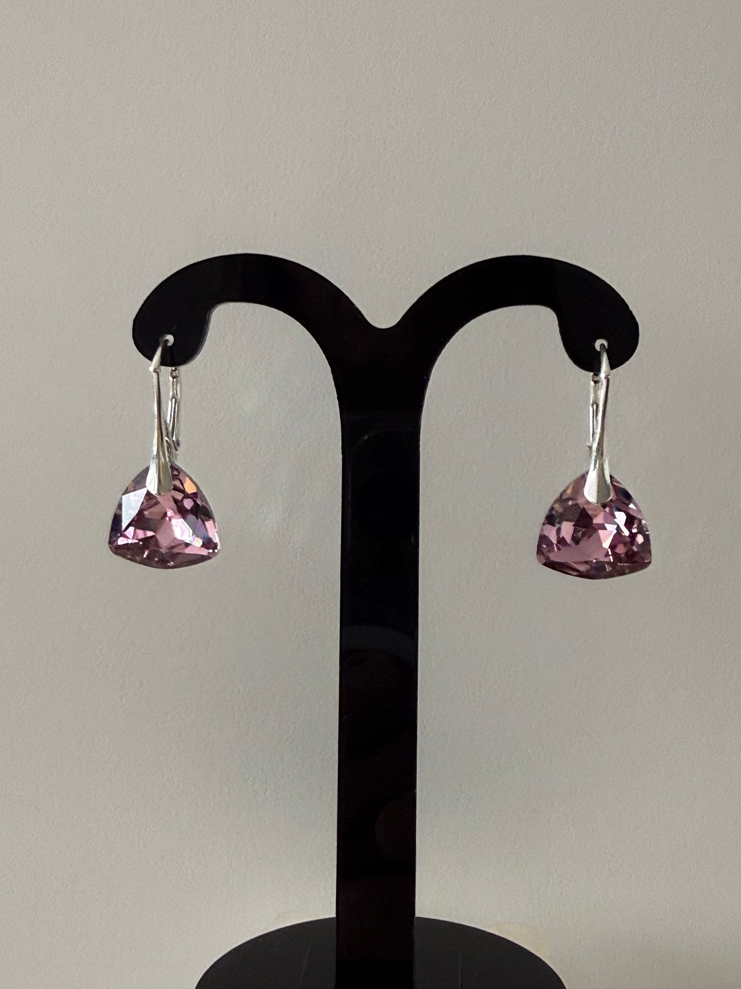Boucles d’oreilles cristal , argent 925, chic, Trilliant Cut Pendentif Light Rose, Rose