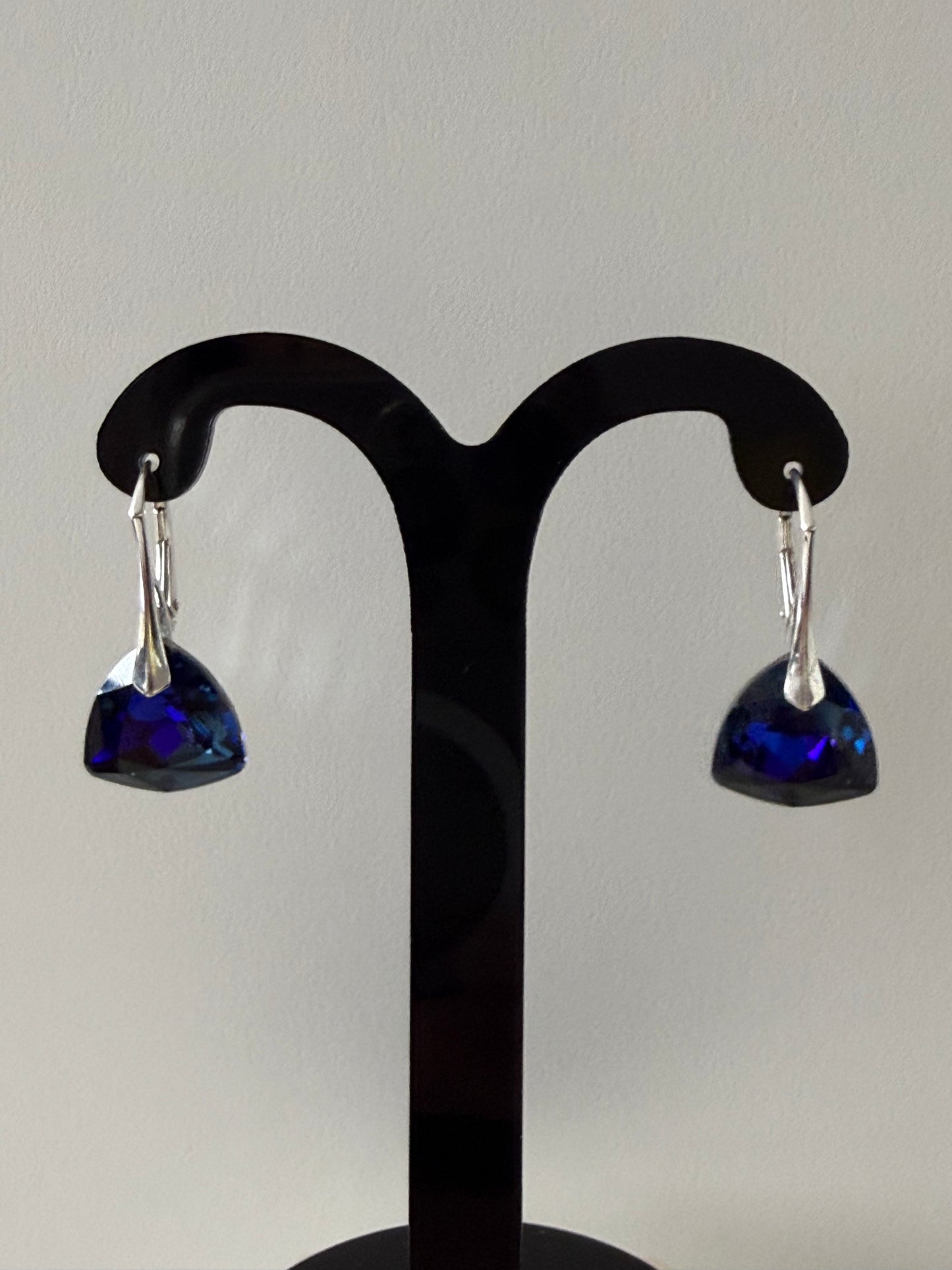 Boucles d’oreilles cristal , argent 925, chic, Trilliant Cut Pendentif Sapphire Vitrail Light, Bleu