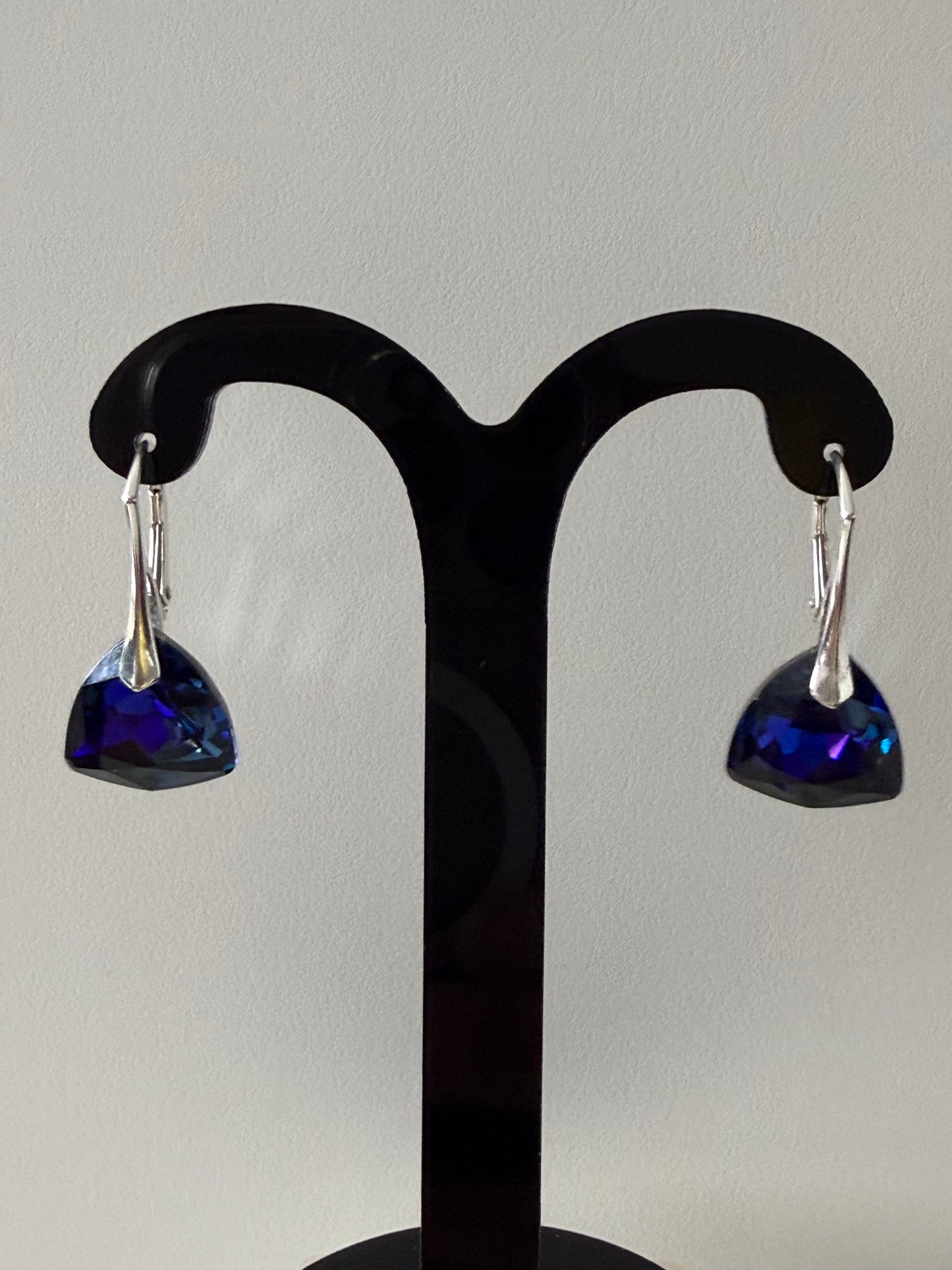 Boucles d’oreilles cristal , argent 925, chic, Trilliant Cut Pendentif Sapphire Vitrail Light, Bleu