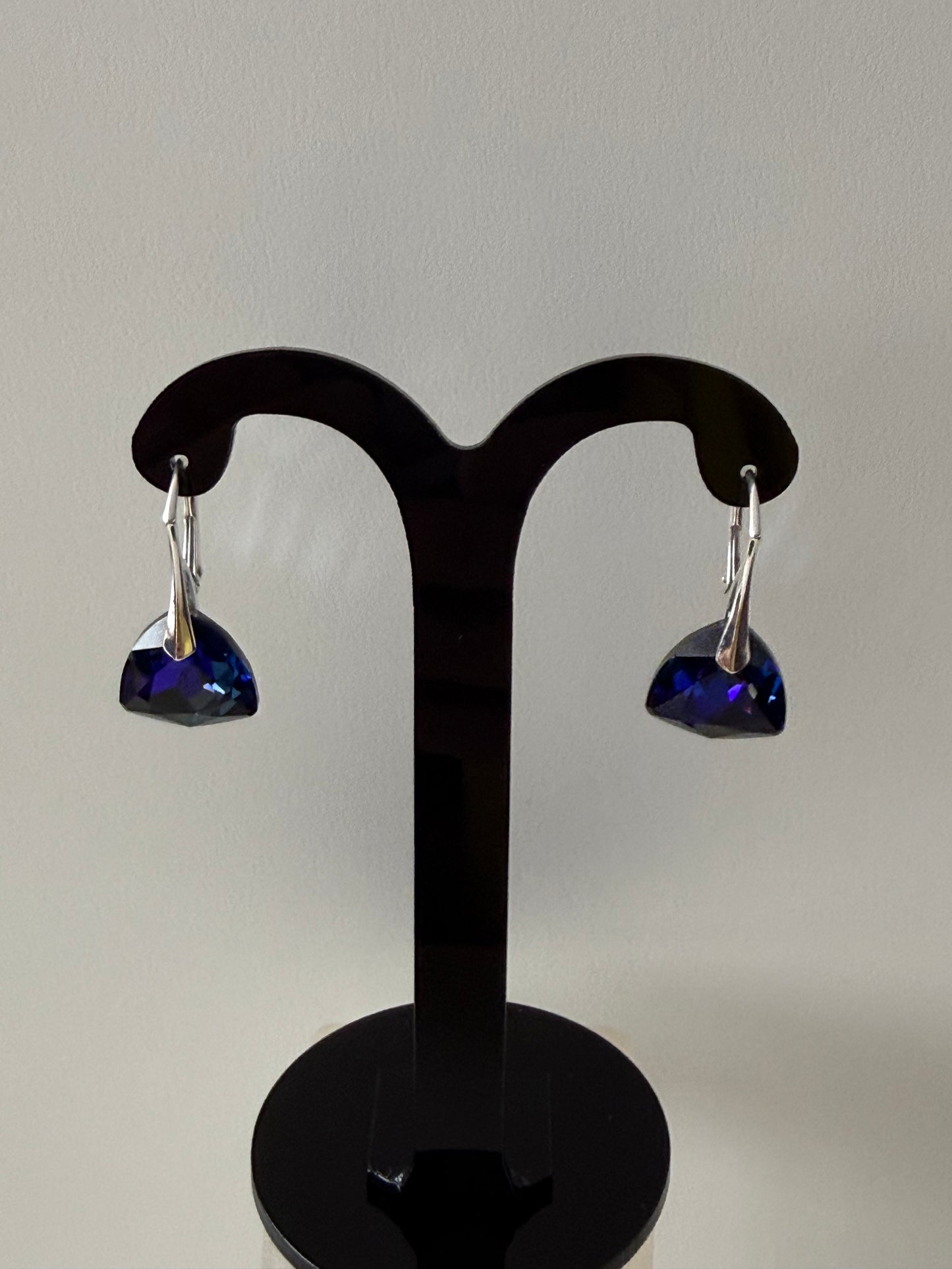 Boucles d’oreilles cristal , argent 925, chic, Trilliant Cut Pendentif Sapphire Vitrail Light, Bleu