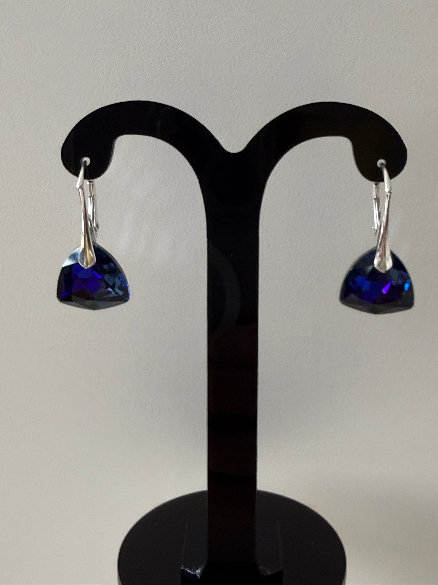 Boucles d’oreilles cristal , argent 925, chic, Trilliant Cut Pendentif Sapphire Vitrail Light, Bleu