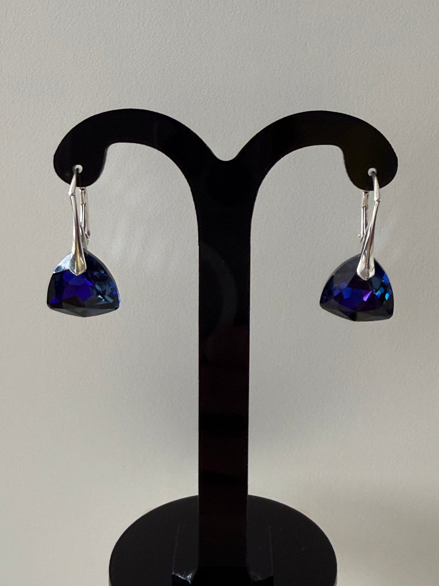Boucles d’oreilles cristal , argent 925, chic, Trilliant Cut Pendentif Sapphire Vitrail Light, Bleu