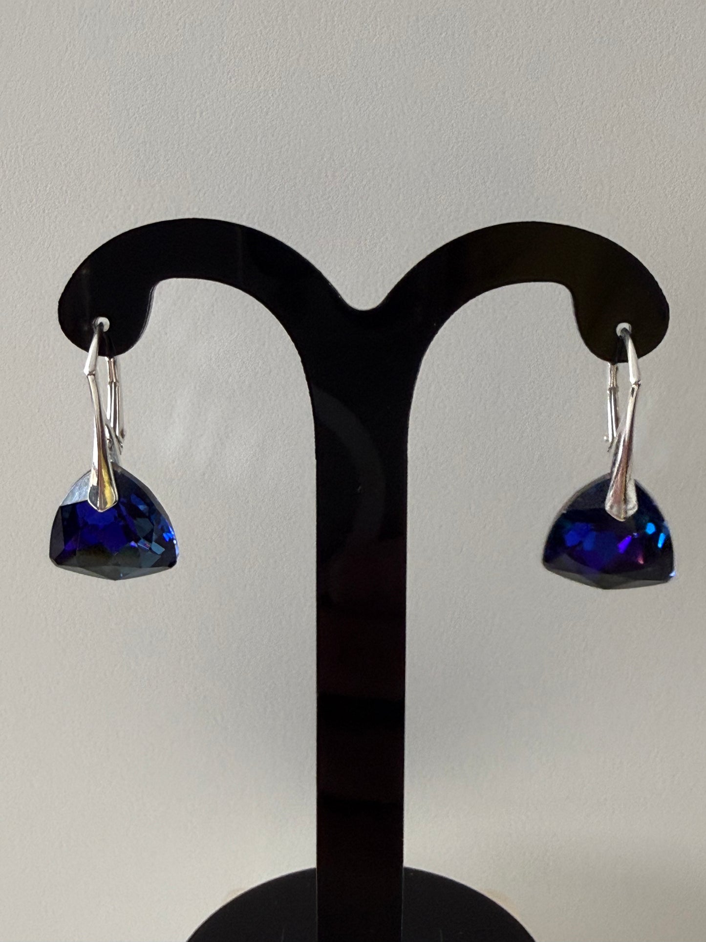 Boucles d’oreilles cristal , argent 925, chic, Trilliant Cut Pendentif Sapphire Vitrail Light, Bleu
