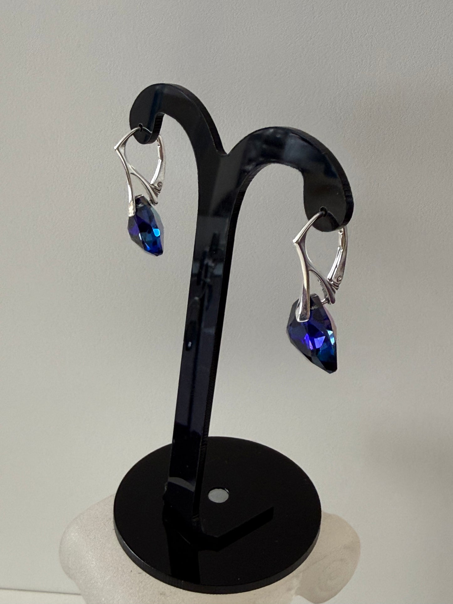 Boucles d’oreilles cristal , argent 925, chic, Trilliant Cut Pendentif Sapphire Vitrail Light, Bleu