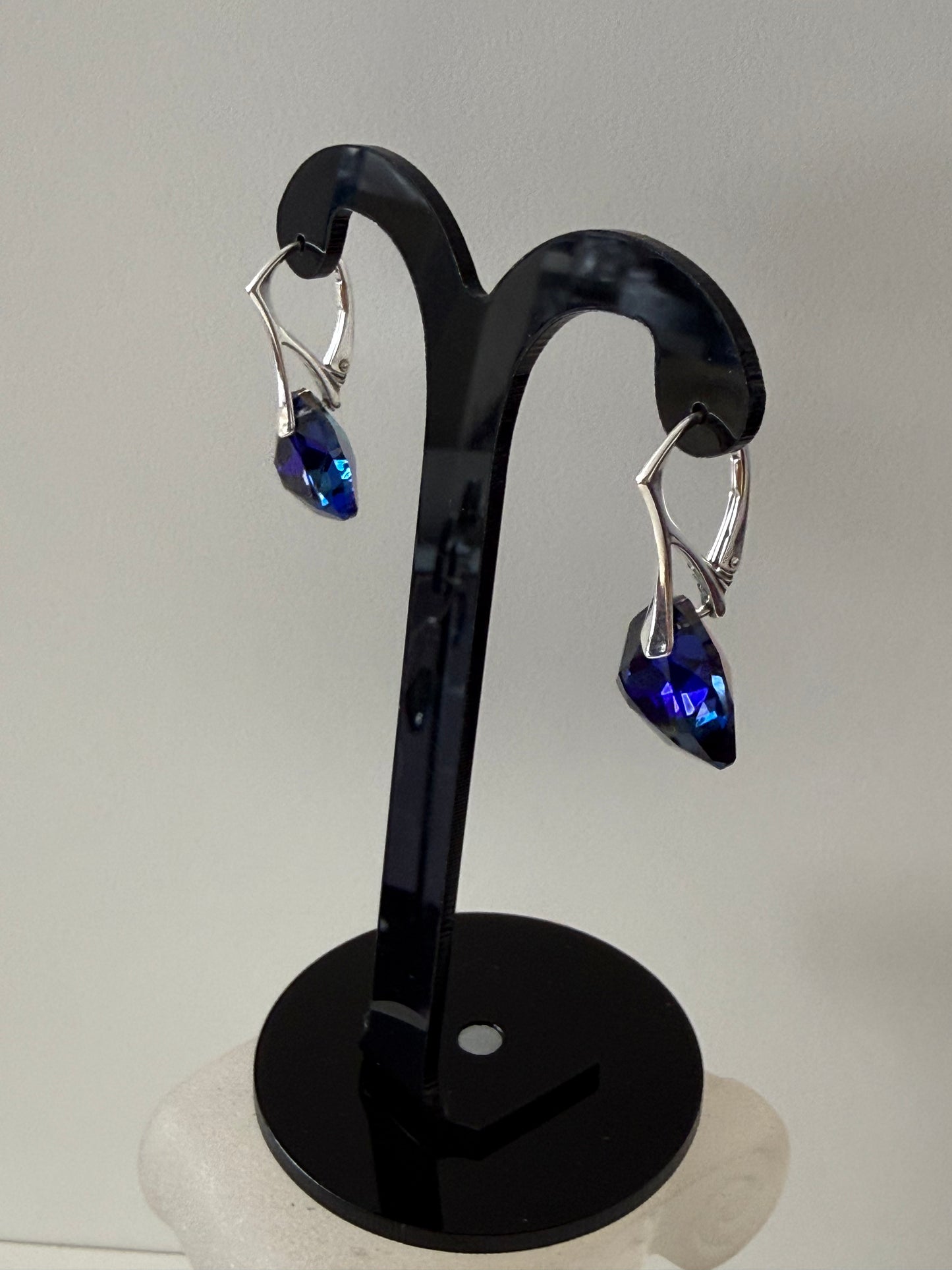 Boucles d’oreilles cristal , argent 925, chic, Trilliant Cut Pendentif Sapphire Vitrail Light, Bleu