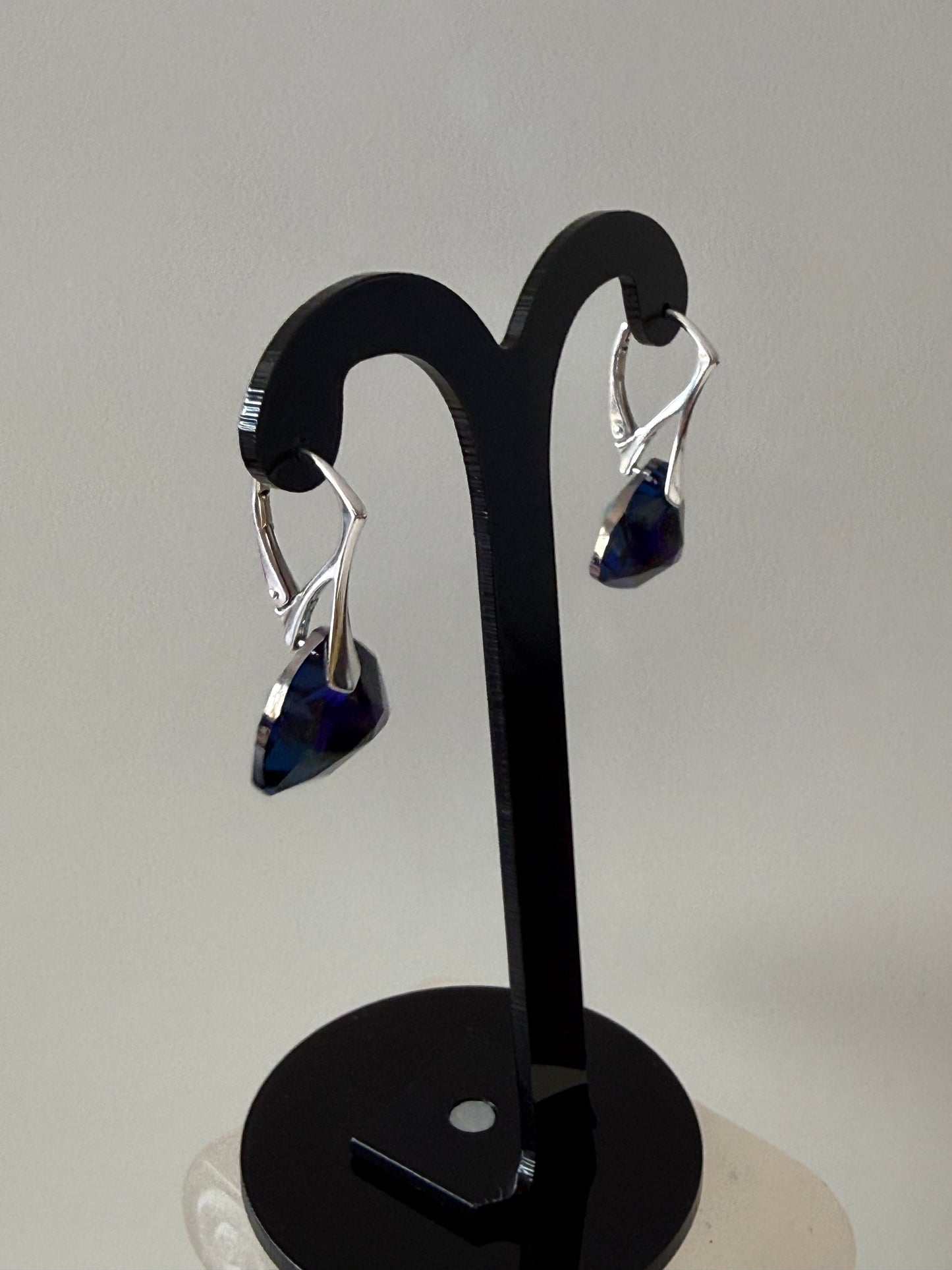 Boucles d’oreilles cristal , argent 925, chic, Trilliant Cut Pendentif Sapphire Vitrail Light, Bleu