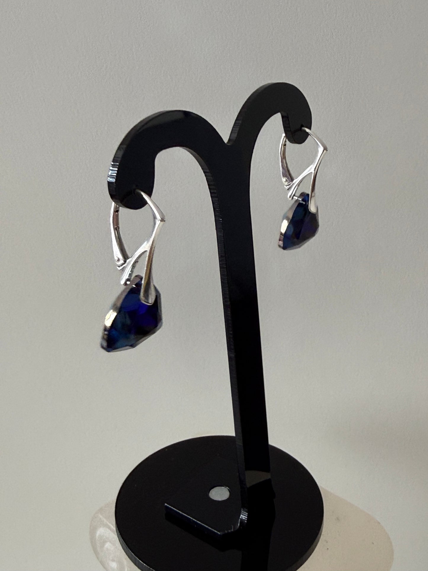 Boucles d’oreilles cristal , argent 925, chic, Trilliant Cut Pendentif Sapphire Vitrail Light, Bleu