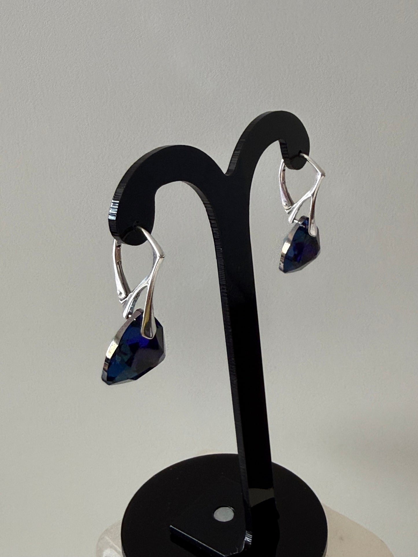 Boucles d’oreilles cristal , argent 925, chic, Trilliant Cut Pendentif Sapphire Vitrail Light, Bleu
