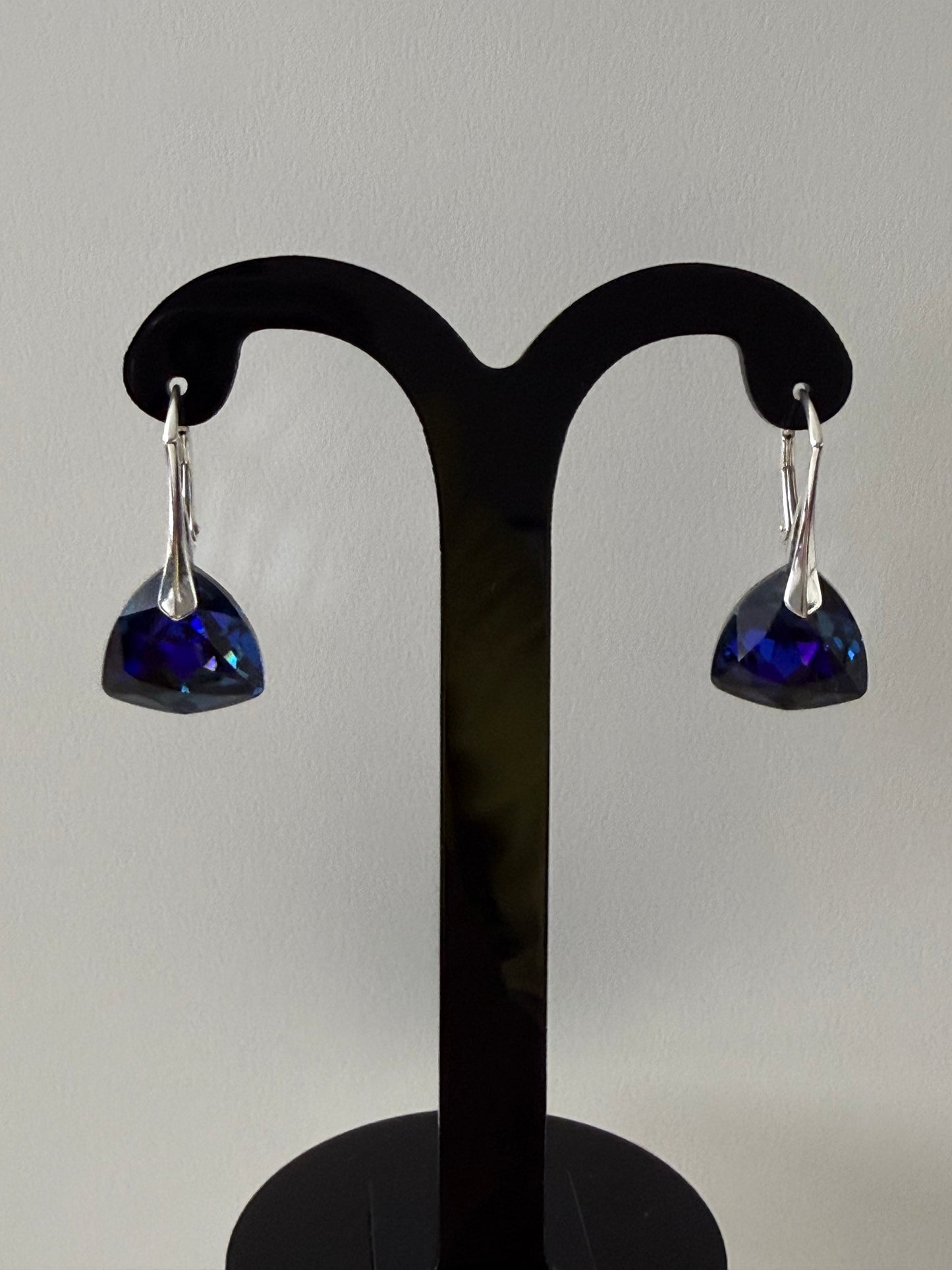 Boucles d’oreilles cristal , argent 925, chic, Trilliant Cut Pendentif Sapphire Vitrail Light, Bleu