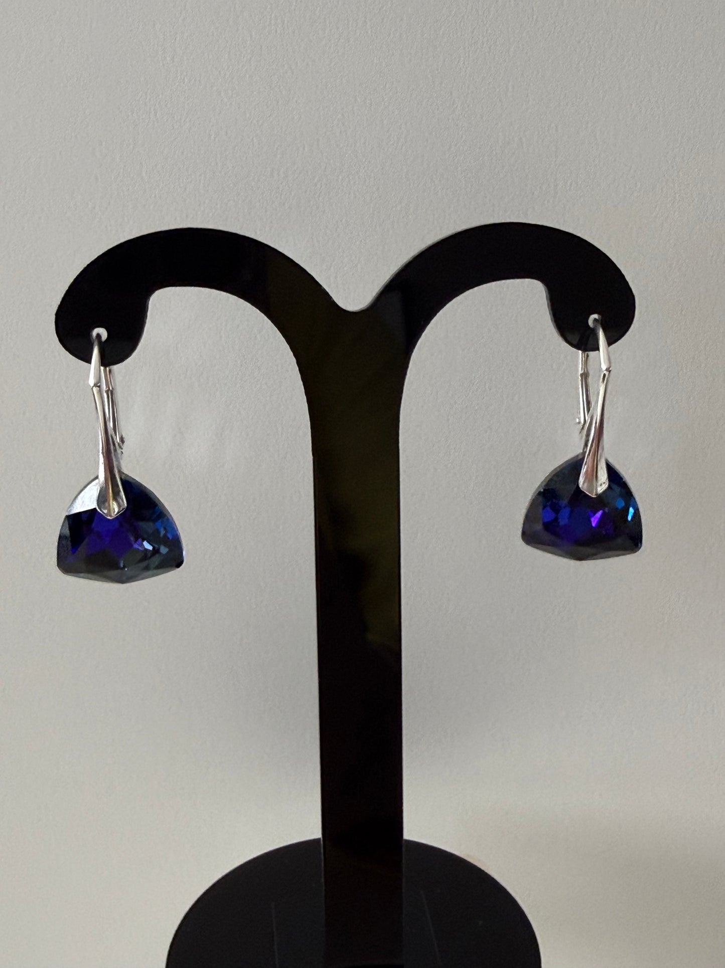 Boucles d’oreilles cristal , argent 925, chic, Trilliant Cut Pendentif Sapphire Vitrail Light, Bleu