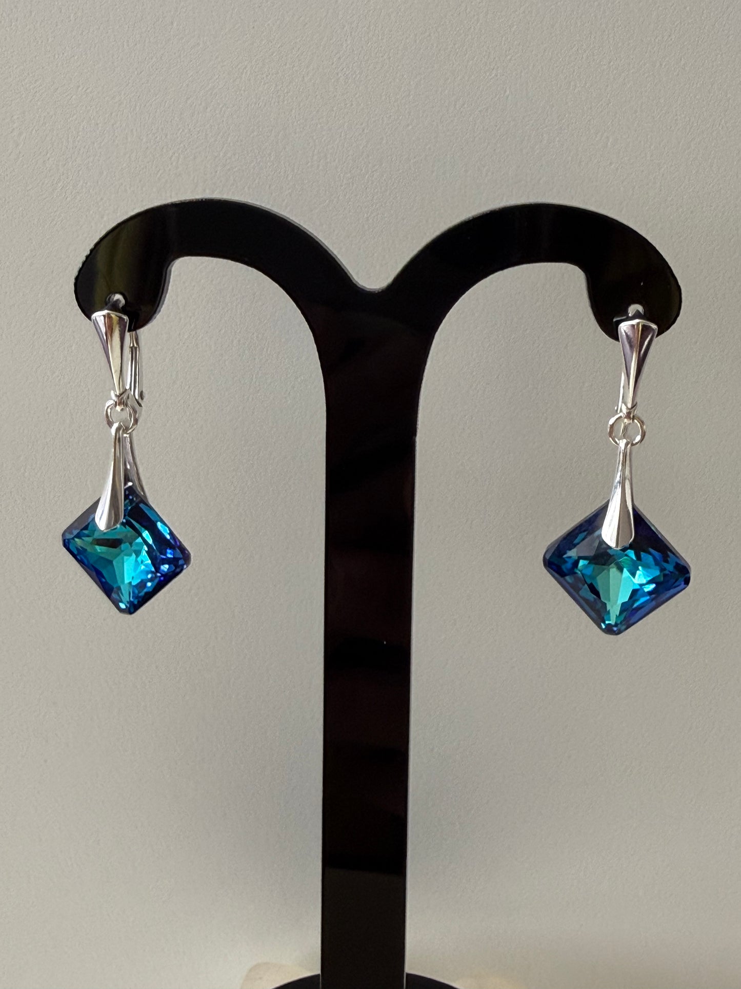 Boucles d’oreilles cristal , argent 925, chic, Princess Cut Pendentif Bermuda Blue, bleu