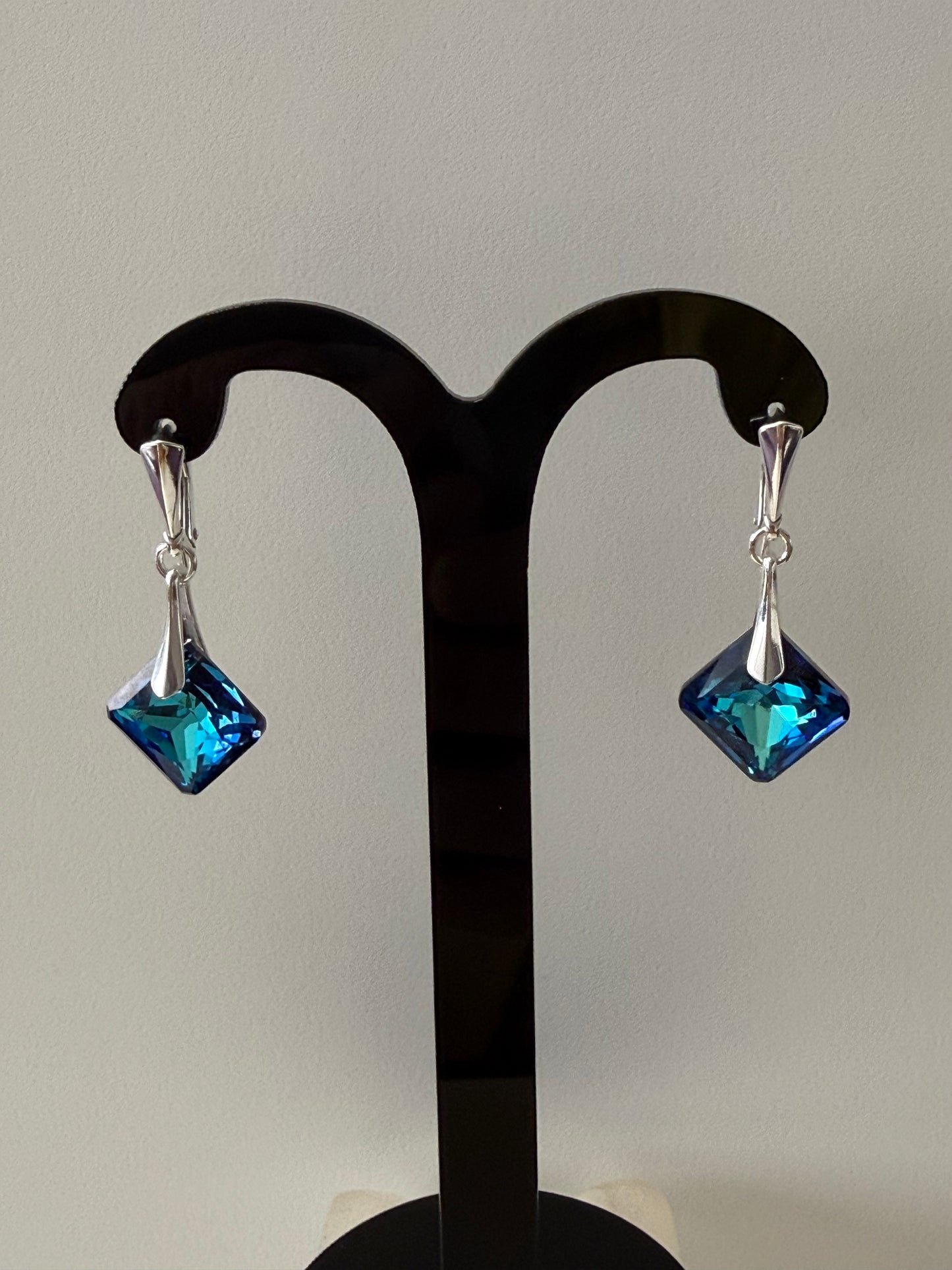 Boucles d’oreilles cristal , argent 925, chic, Princess Cut Pendentif Bermuda Blue, bleu