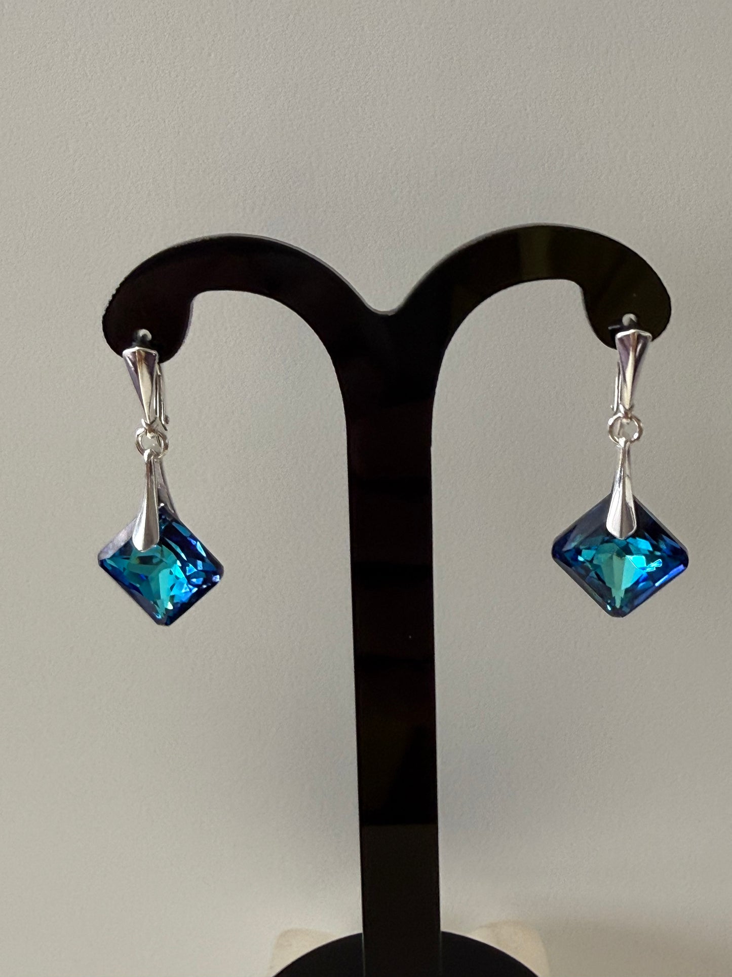Boucles d’oreilles cristal , argent 925, chic, Princess Cut Pendentif Bermuda Blue, bleu