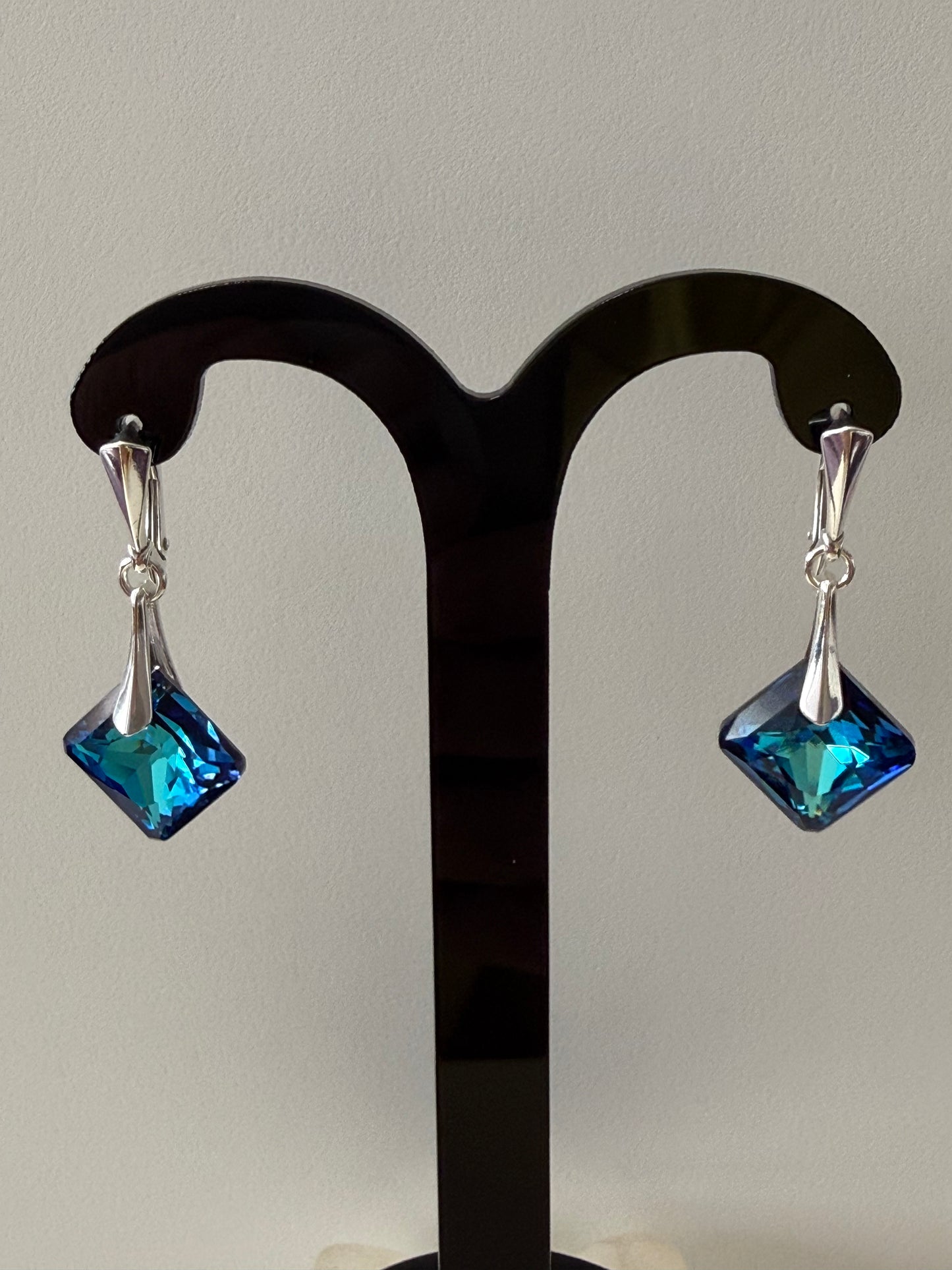Boucles d’oreilles cristal , argent 925, chic, Princess Cut Pendentif Bermuda Blue, bleu