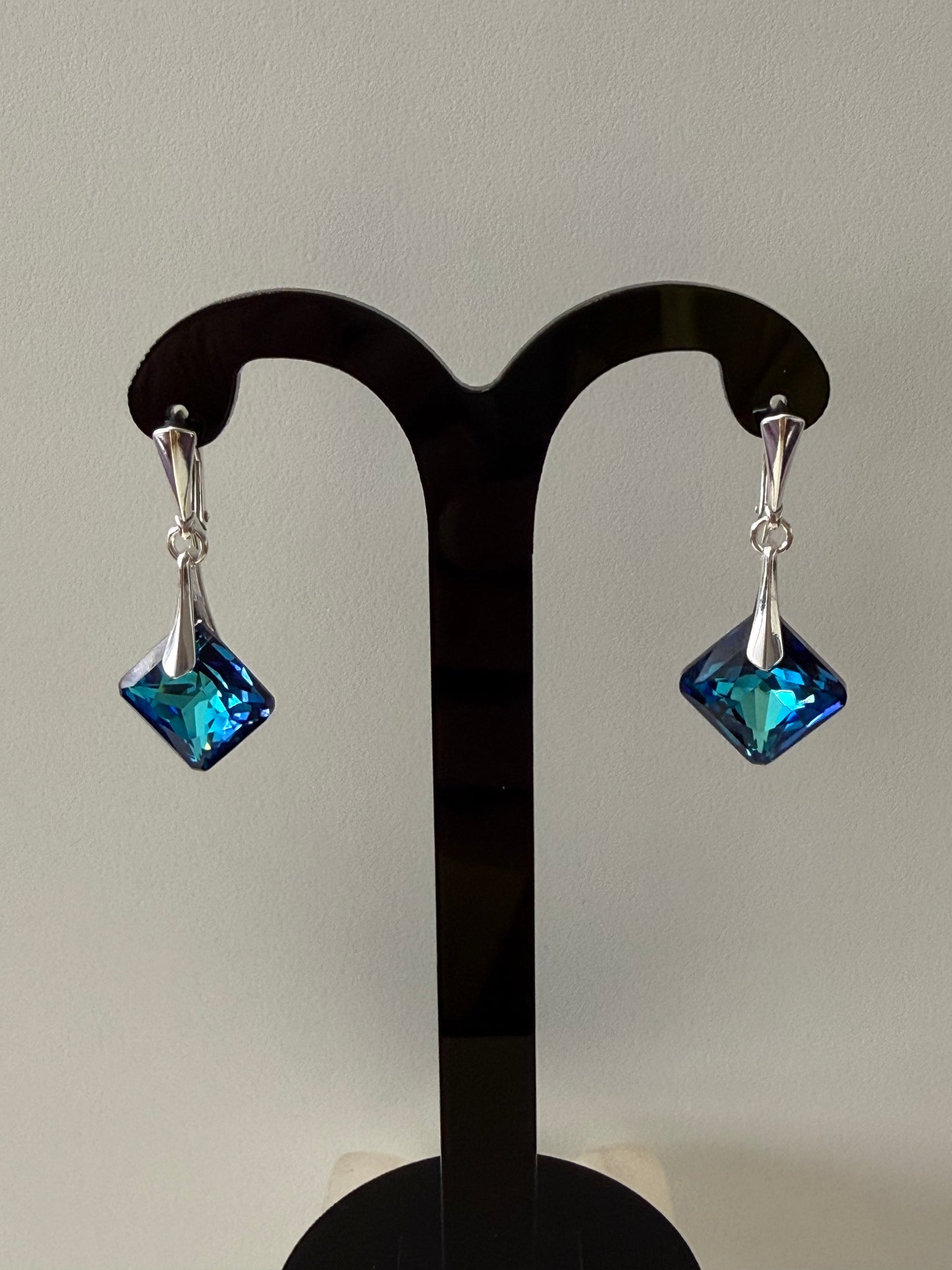 Boucles d’oreilles cristal , argent 925, chic, Princess Cut Pendentif Bermuda Blue, bleu