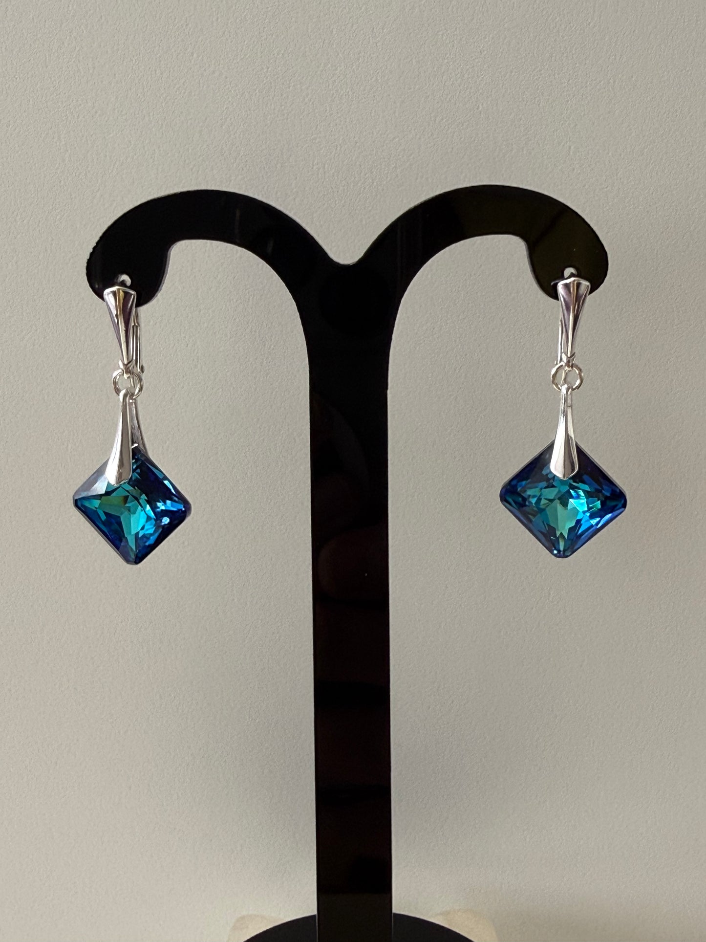 Boucles d’oreilles cristal , argent 925, chic, Princess Cut Pendentif Bermuda Blue, bleu