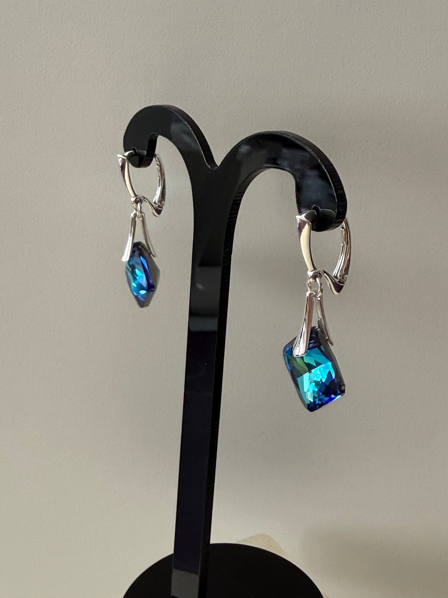 Boucles d’oreilles cristal , argent 925, chic, Princess Cut Pendentif Bermuda Blue, bleu