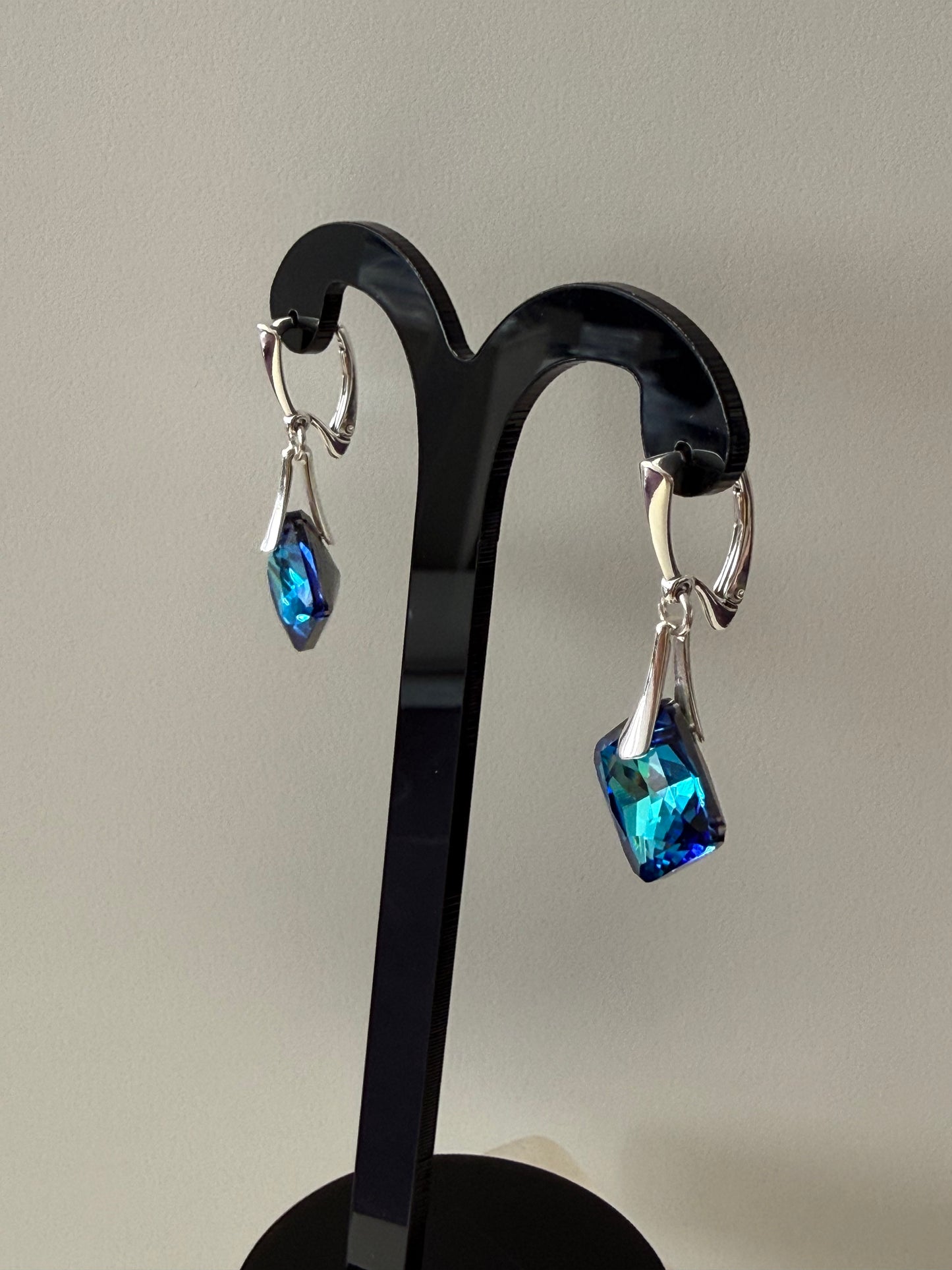 Boucles d’oreilles cristal , argent 925, chic, Princess Cut Pendentif Bermuda Blue, bleu