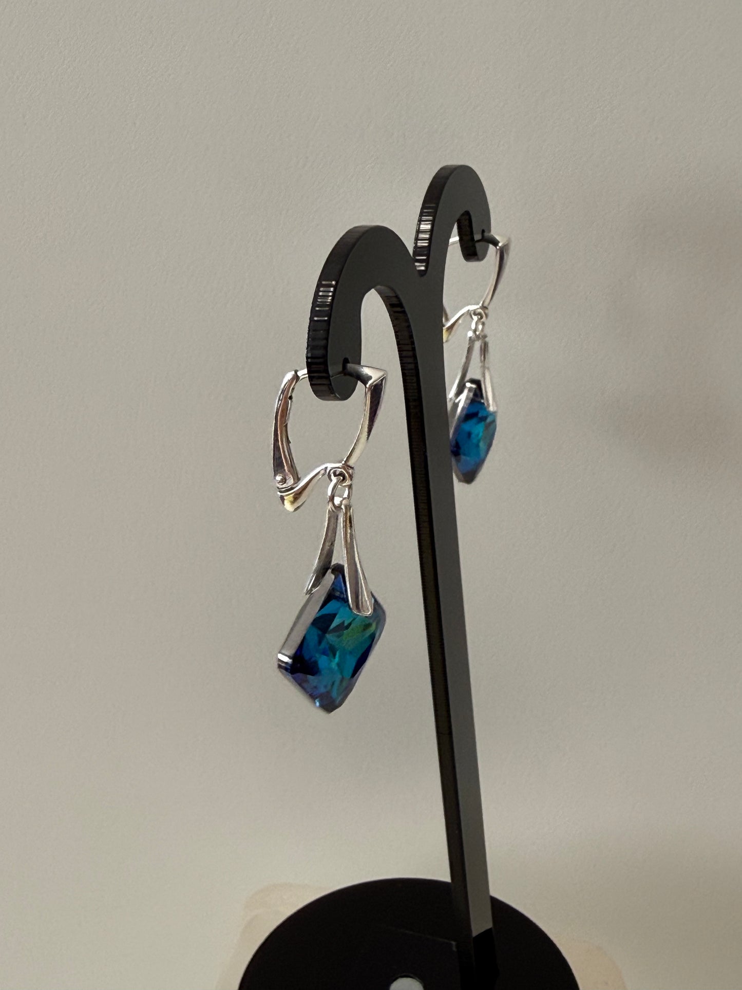 Boucles d’oreilles cristal , argent 925, chic, Princess Cut Pendentif Bermuda Blue, bleu