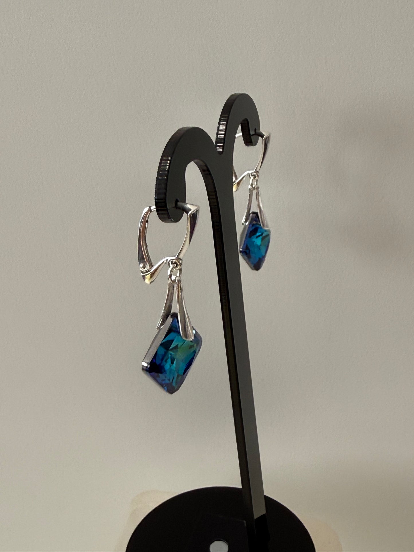 Boucles d’oreilles cristal , argent 925, chic, Princess Cut Pendentif Bermuda Blue, bleu
