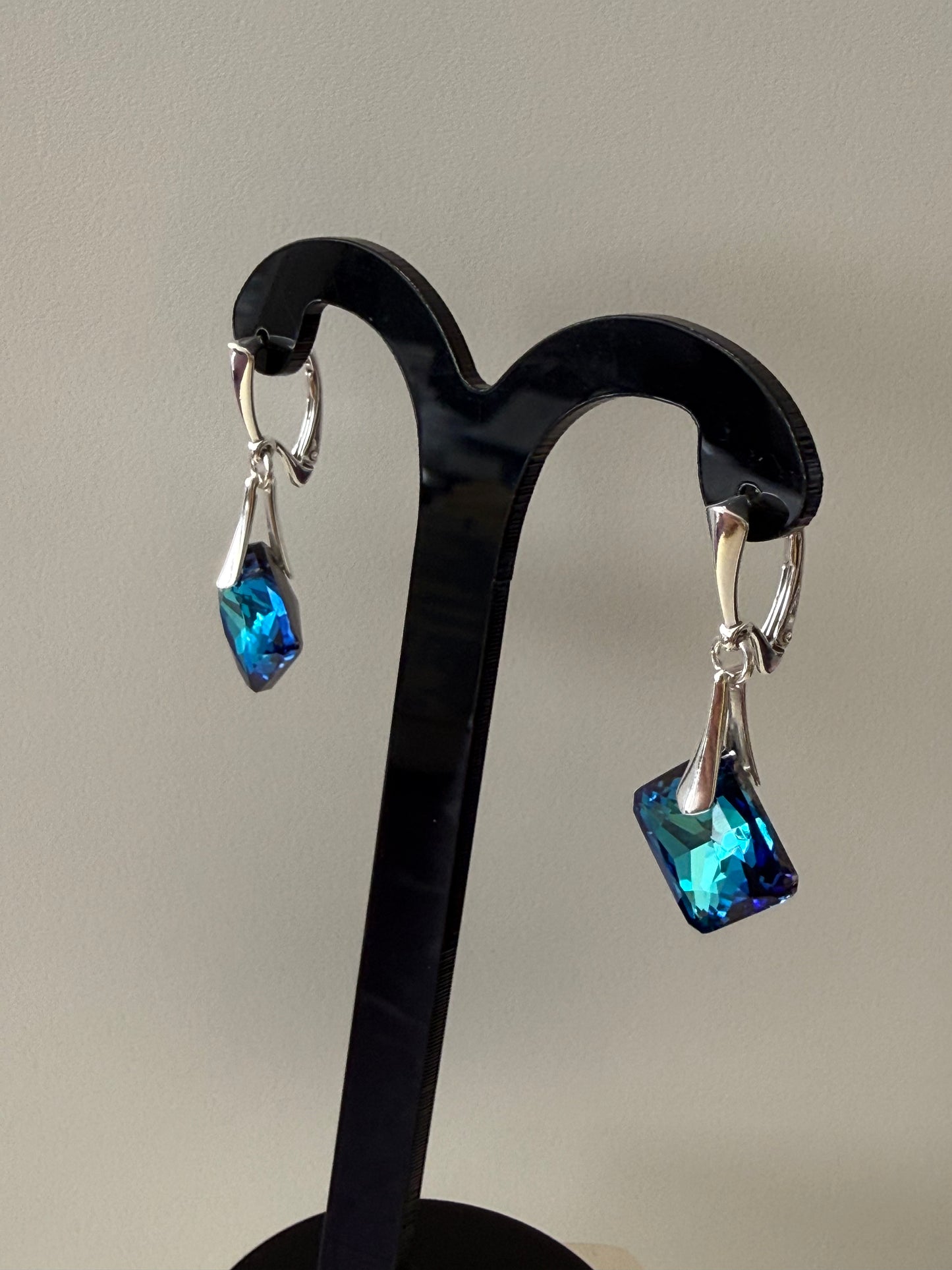 Boucles d’oreilles cristal , argent 925, chic, Princess Cut Pendentif Bermuda Blue, bleu