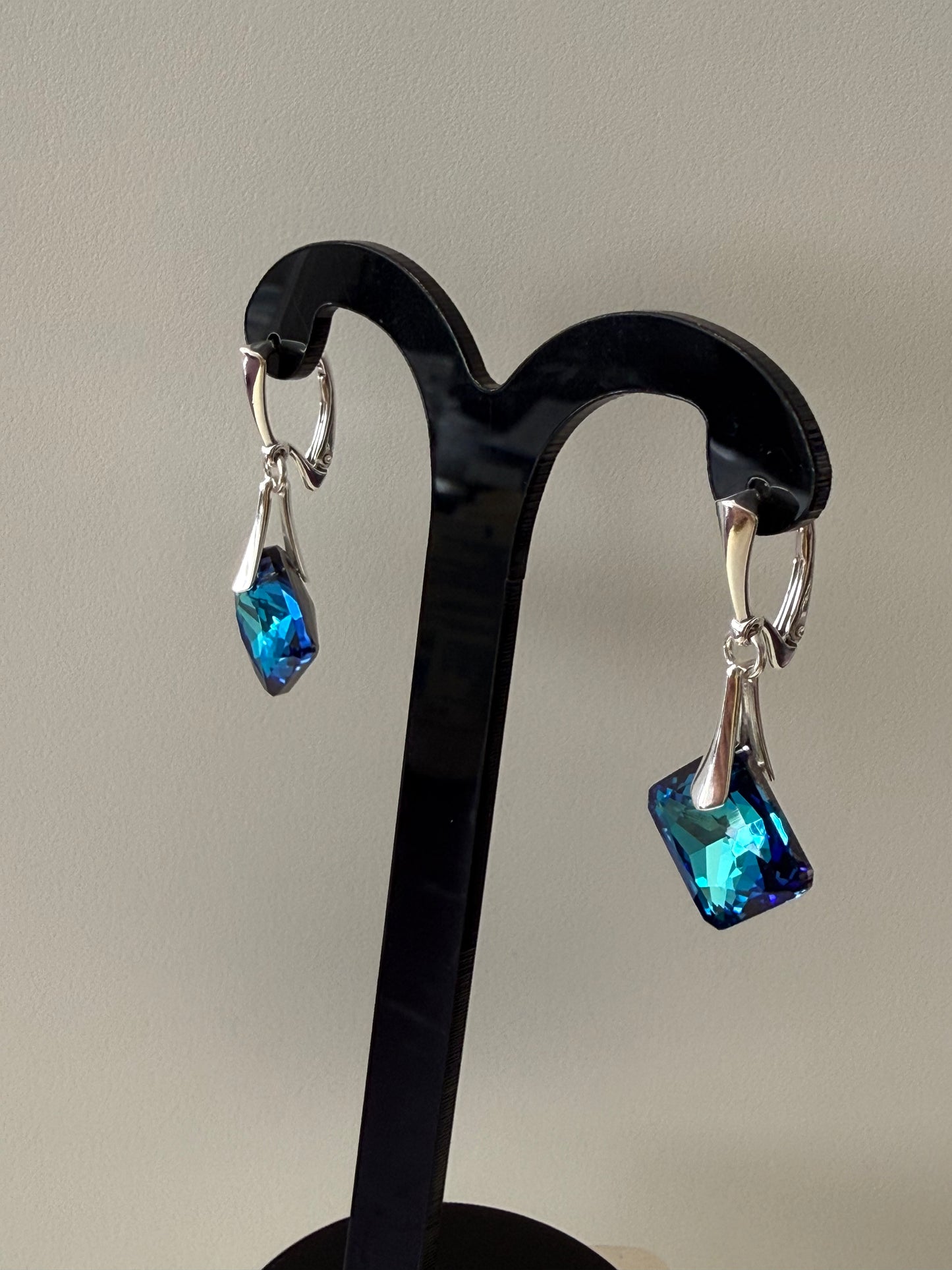 Boucles d’oreilles cristal , argent 925, chic, Princess Cut Pendentif Bermuda Blue, bleu