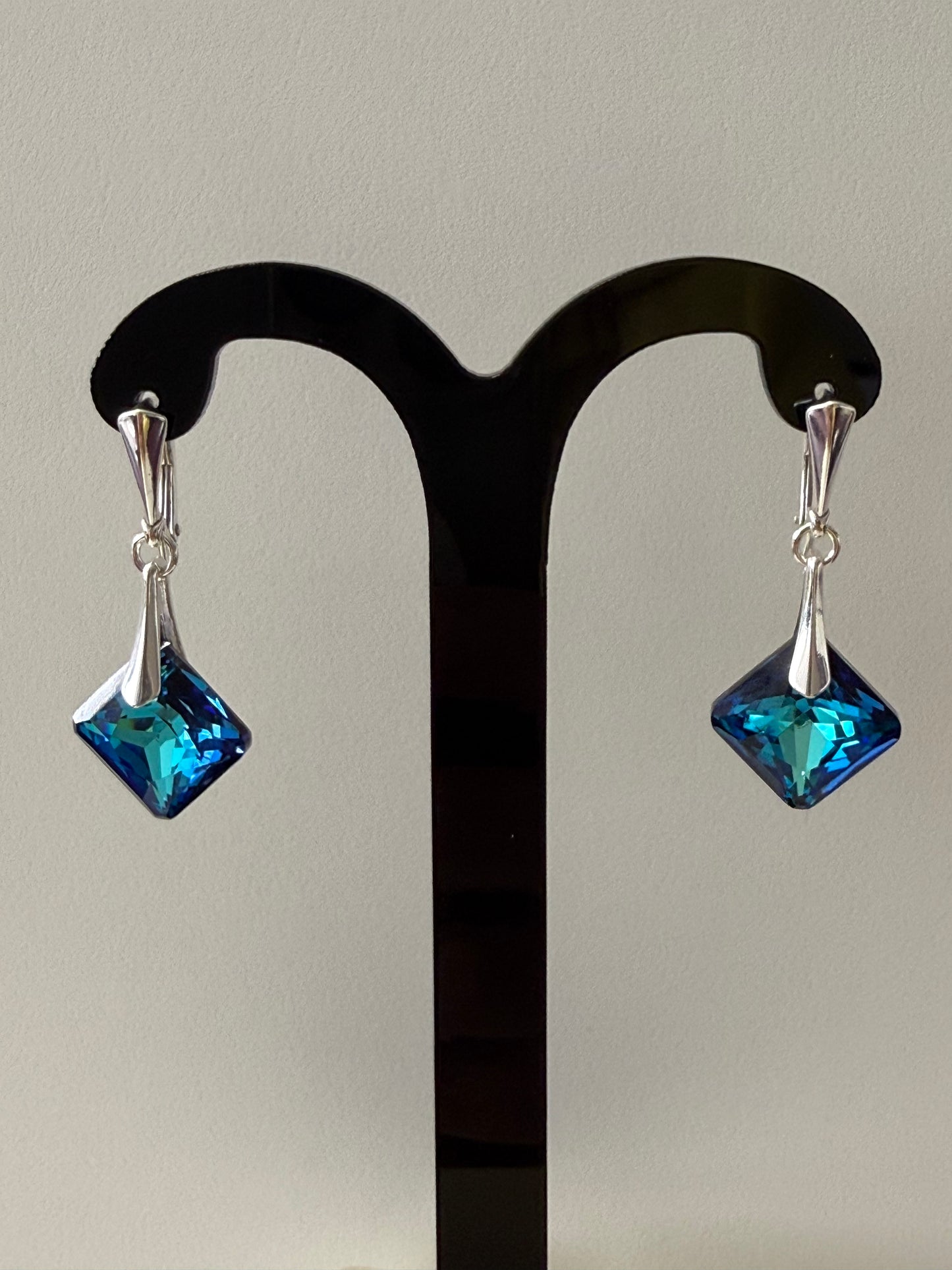 Boucles d’oreilles cristal , argent 925, chic, Princess Cut Pendentif Bermuda Blue, bleu