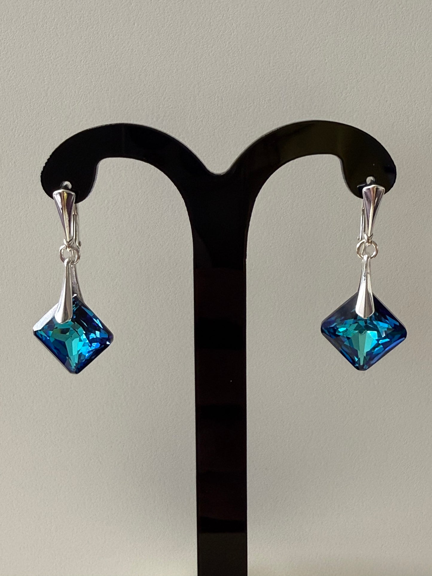 Boucles d’oreilles cristal , argent 925, chic, Princess Cut Pendentif Bermuda Blue, bleu